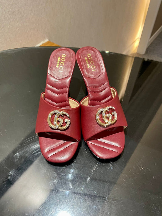 GG HIGH HEELS 70 IN RED LAMBSKIN GOLD HARDWARE WITH CRYSTALS - 35