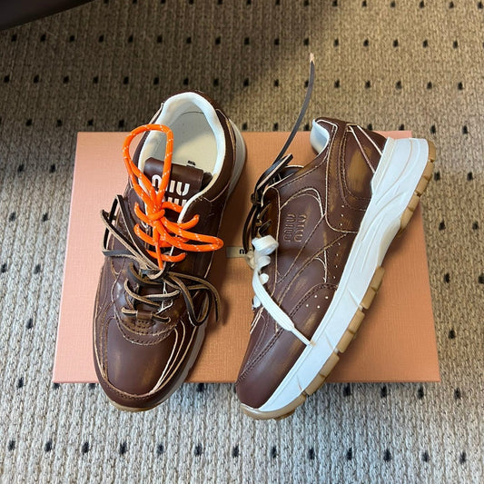 Кросівки MIUMIU 26S SNEAKERS 530 SL З ТЕМНО-КОРИЧНЕВОЇ ТЕЛЯЧОЇ ШКІРИ