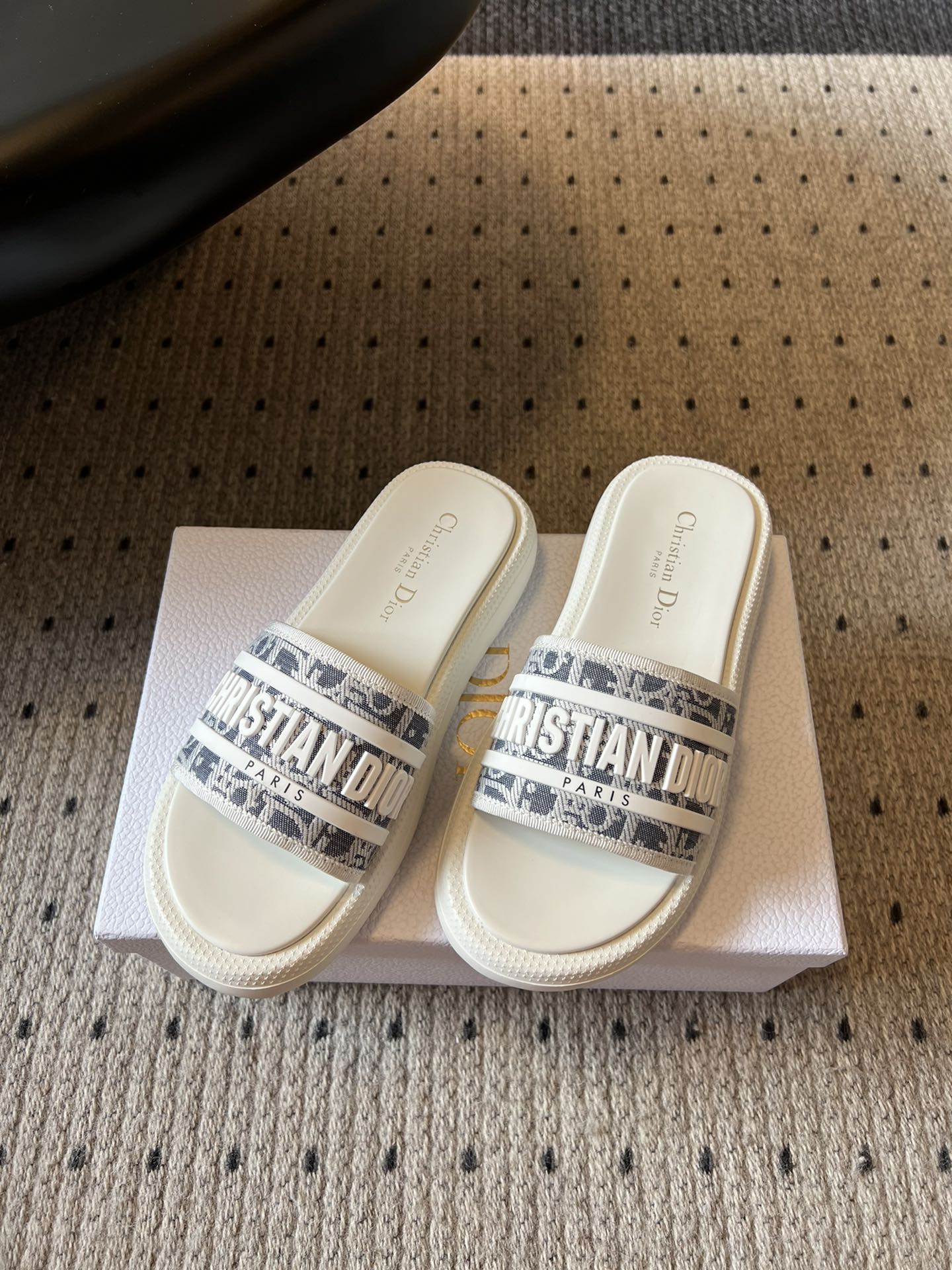 CD DWAY SLIDES WHITE RUBBER TOILE DE JOUY EMBROIDERY - 35