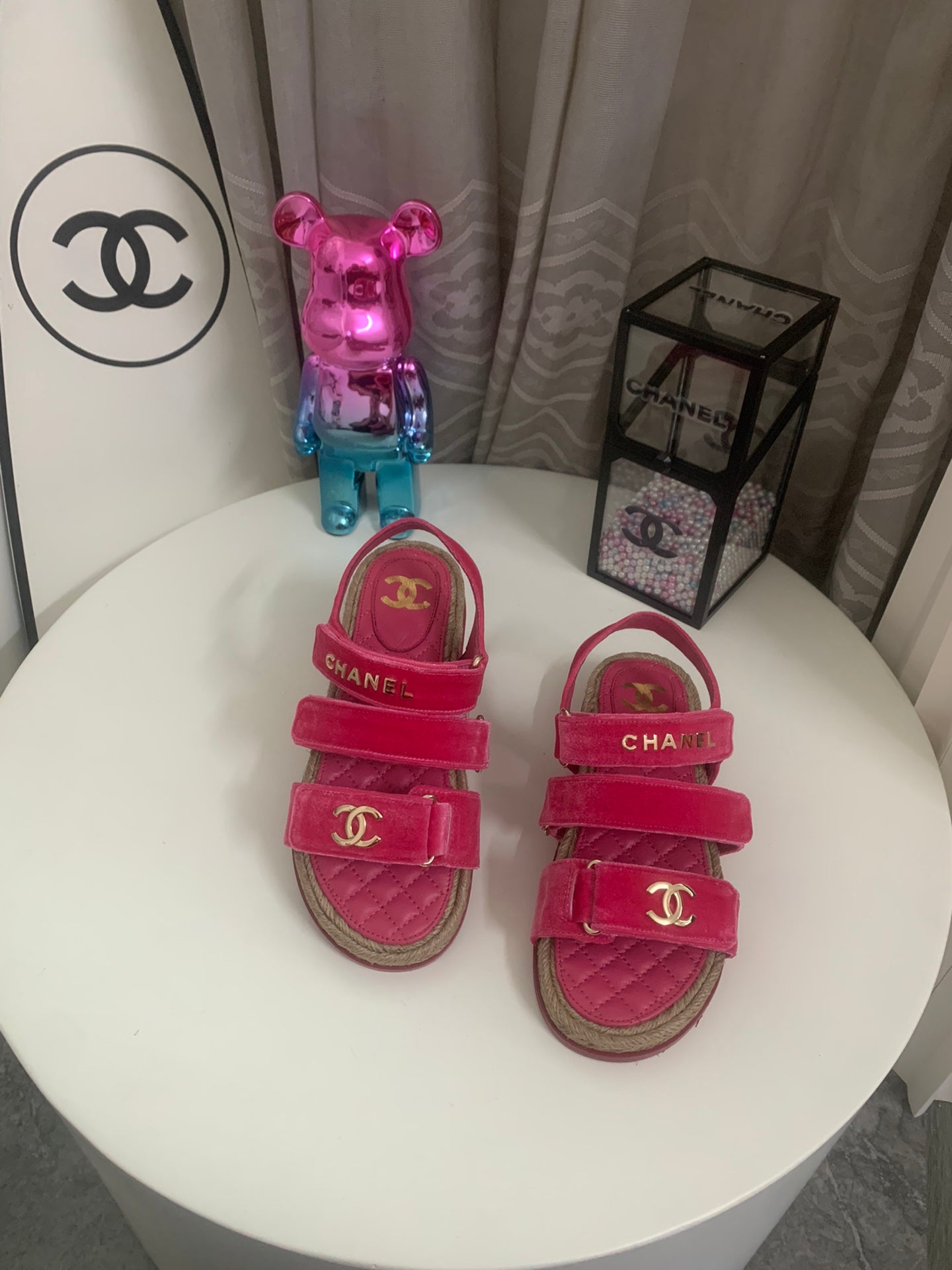 CC DAD SANDALS IN HOT PINK VELVET AND CALFSKIN - 35