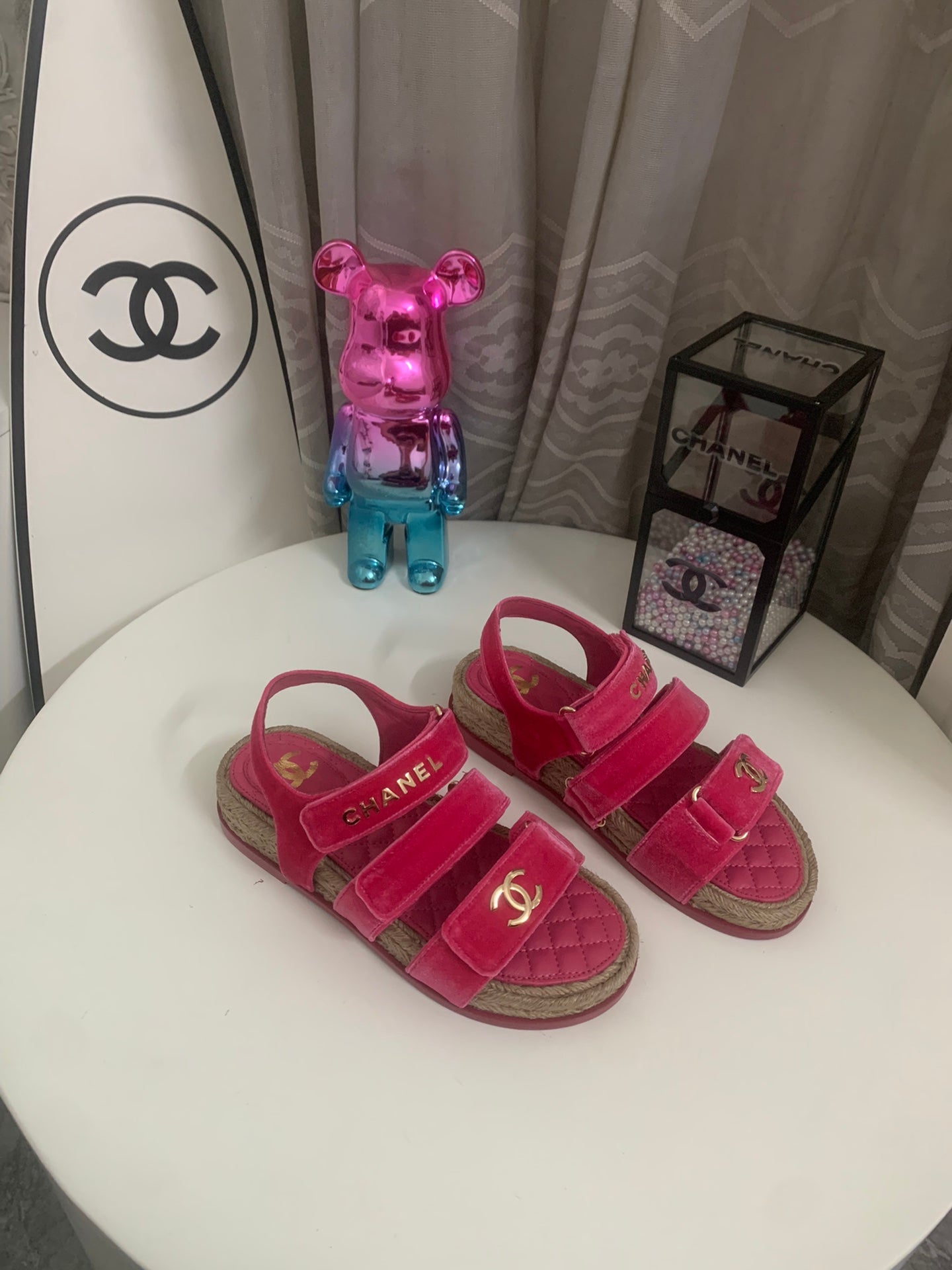 CC DAD SANDALS IN HOT PINK VELVET AND CALFSKIN - 35