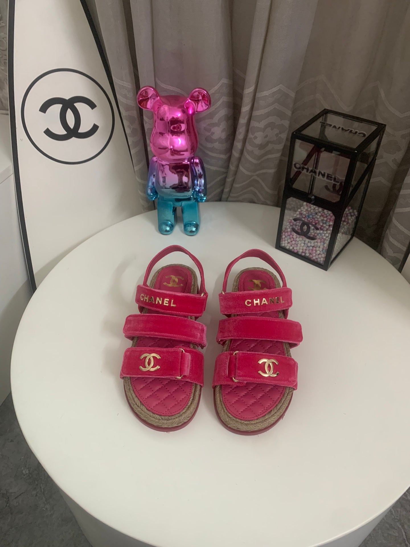 CC DAD SANDALS IN HOT PINK VELVET AND CALFSKIN - 35