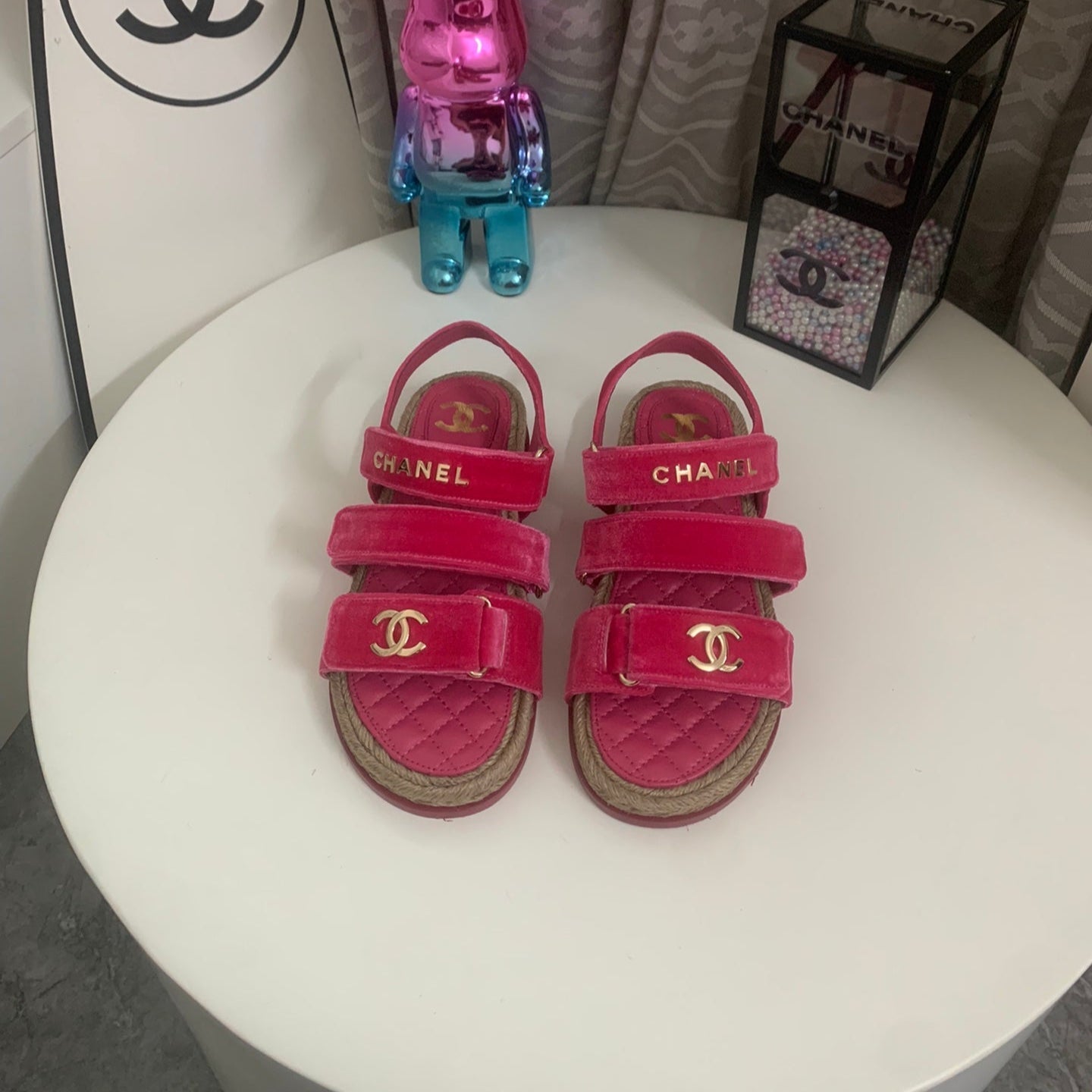CC DAD SANDALS IN HOT PINK VELVET AND CALFSKIN - 35