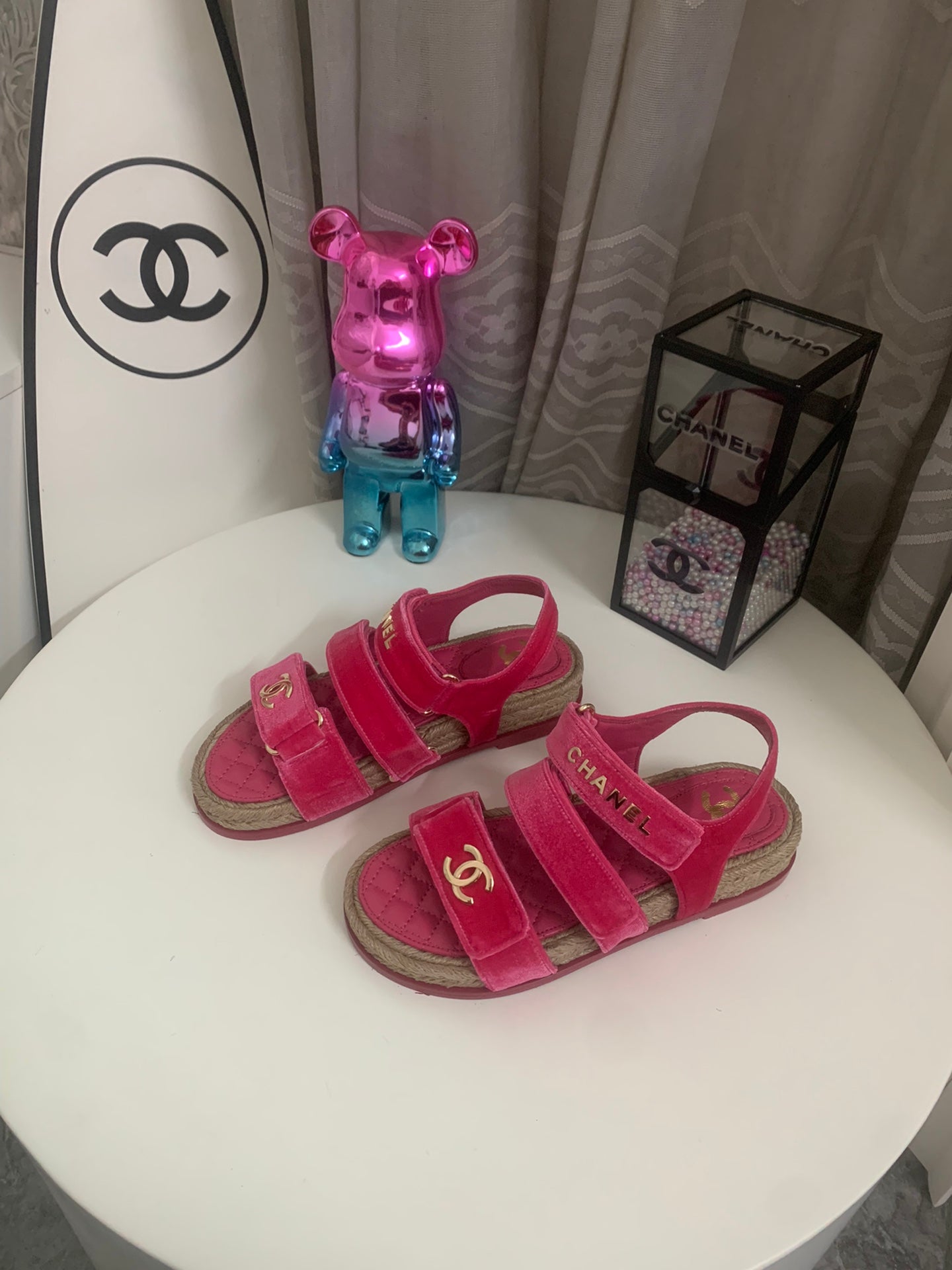 CC DAD SANDALS IN HOT PINK VELVET AND CALFSKIN - 35