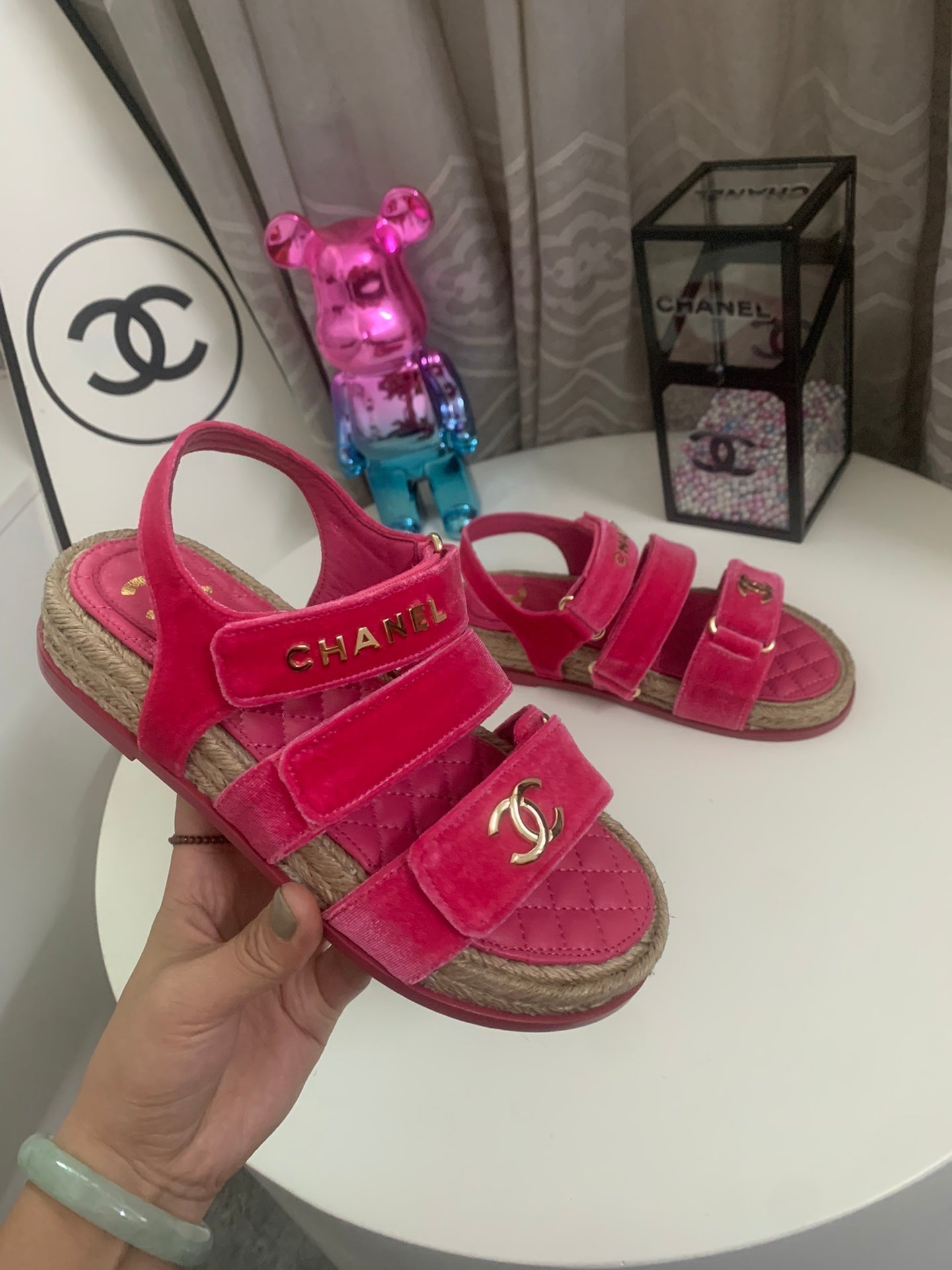 CC DAD SANDALS IN HOT PINK VELVET AND CALFSKIN - 35