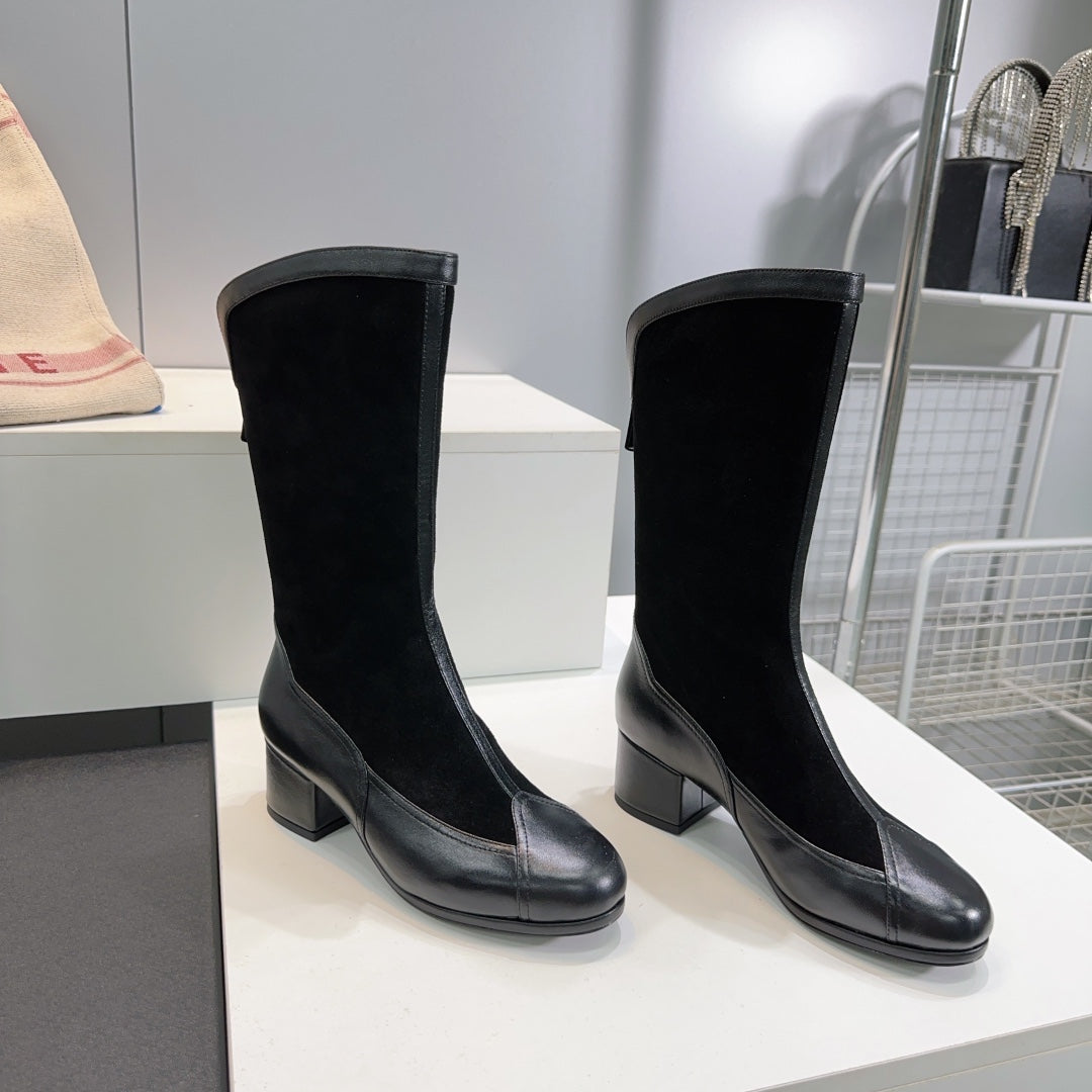 CHANEL SHORT BOOTS 25S 45 MM IN BLACK SUEDE AND LAMBSKIN - 35