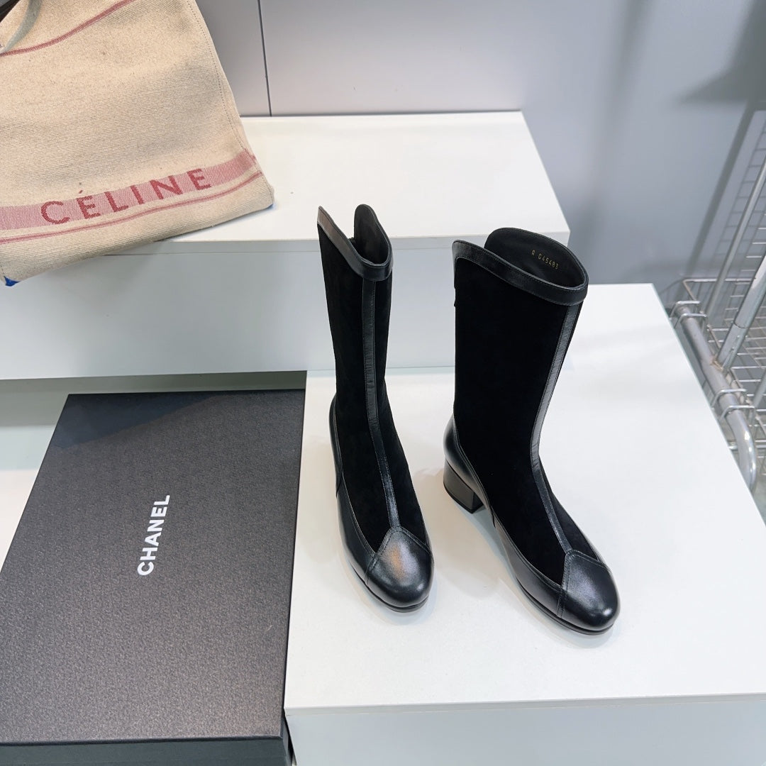 CHANEL SHORT BOOTS 25S 45 MM IN BLACK SUEDE AND LAMBSKIN - 35