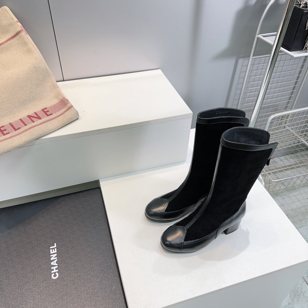 CHANEL SHORT BOOTS 25S 45 MM IN BLACK SUEDE AND LAMBSKIN - 35