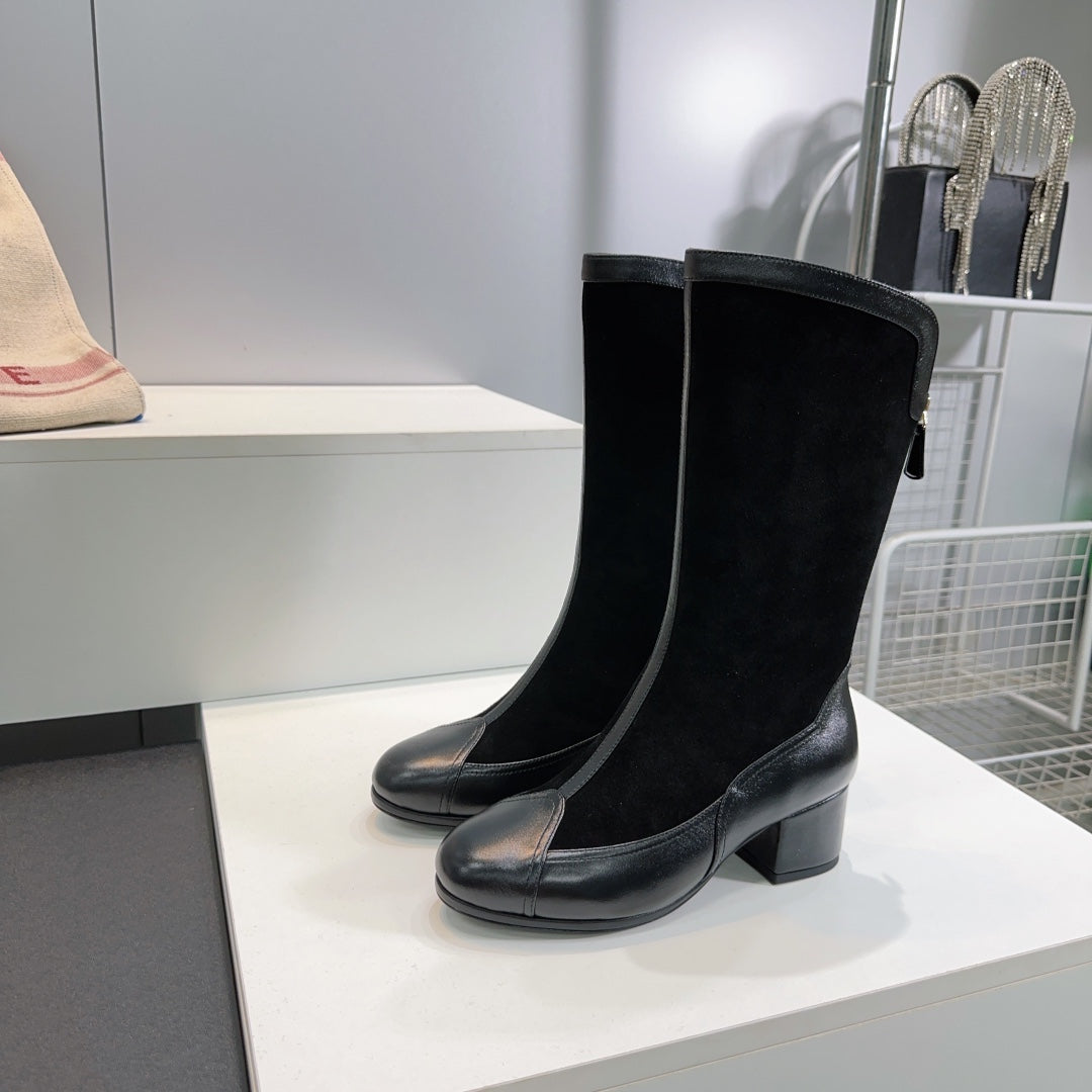 CHANEL SHORT BOOTS 25S 45 MM IN BLACK SUEDE AND LAMBSKIN - 35