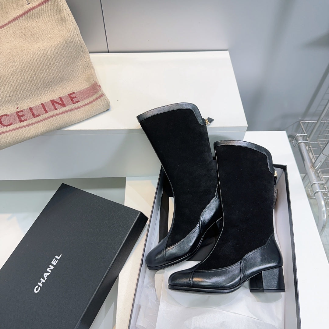 CHANEL SHORT BOOTS 25S 45 MM IN BLACK SUEDE AND LAMBSKIN - 35