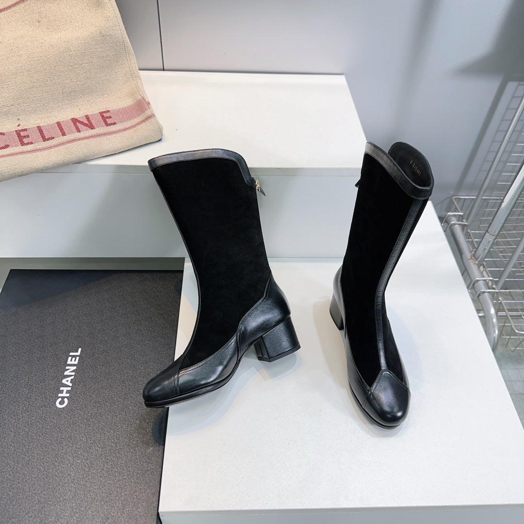 CHANEL SHORT BOOTS 25S 45 MM IN BLACK SUEDE AND LAMBSKIN - 35