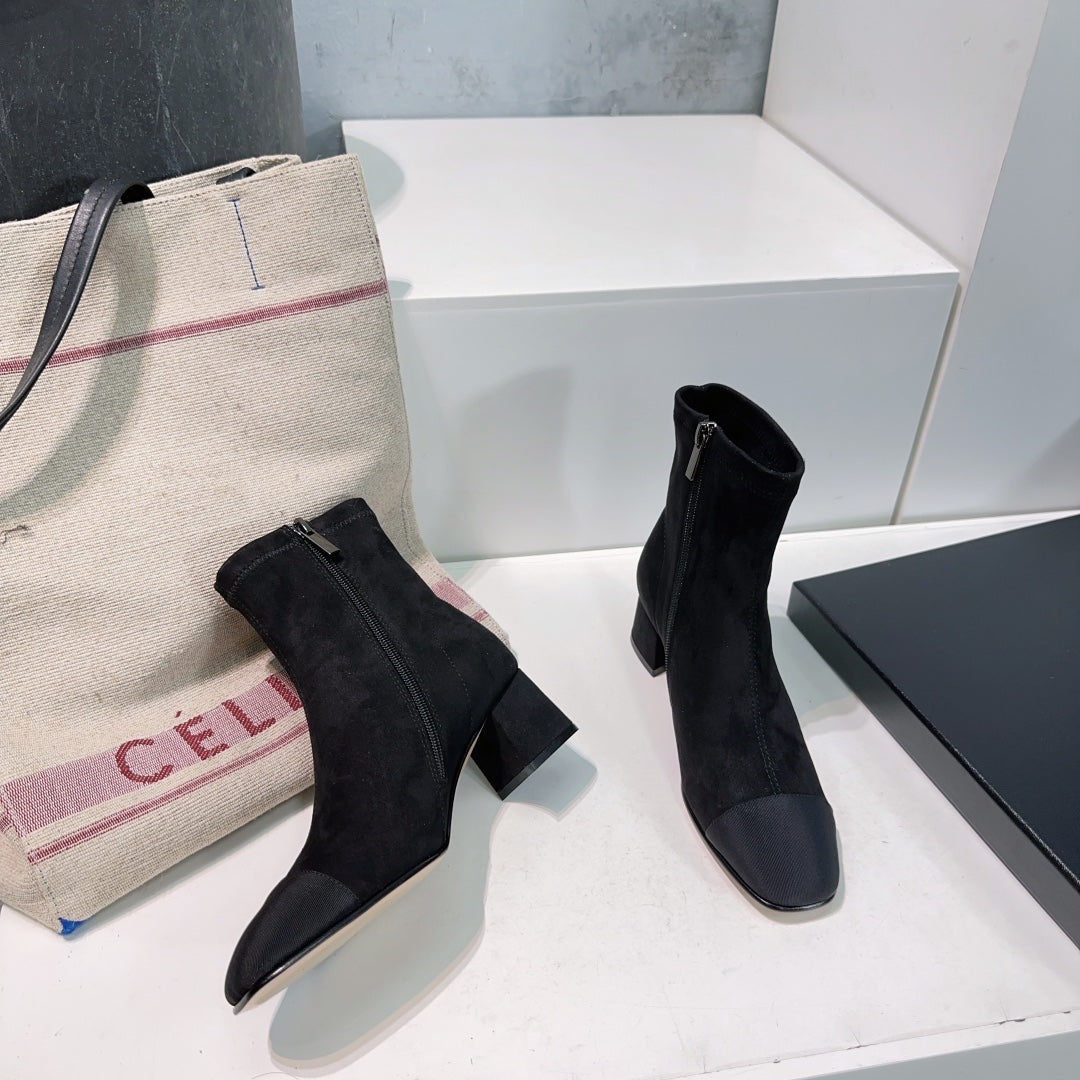 CHANEL ANKLE BOOTS 25S 45 MM IN BLACK SUEDE WITH ZIPPER - 35
