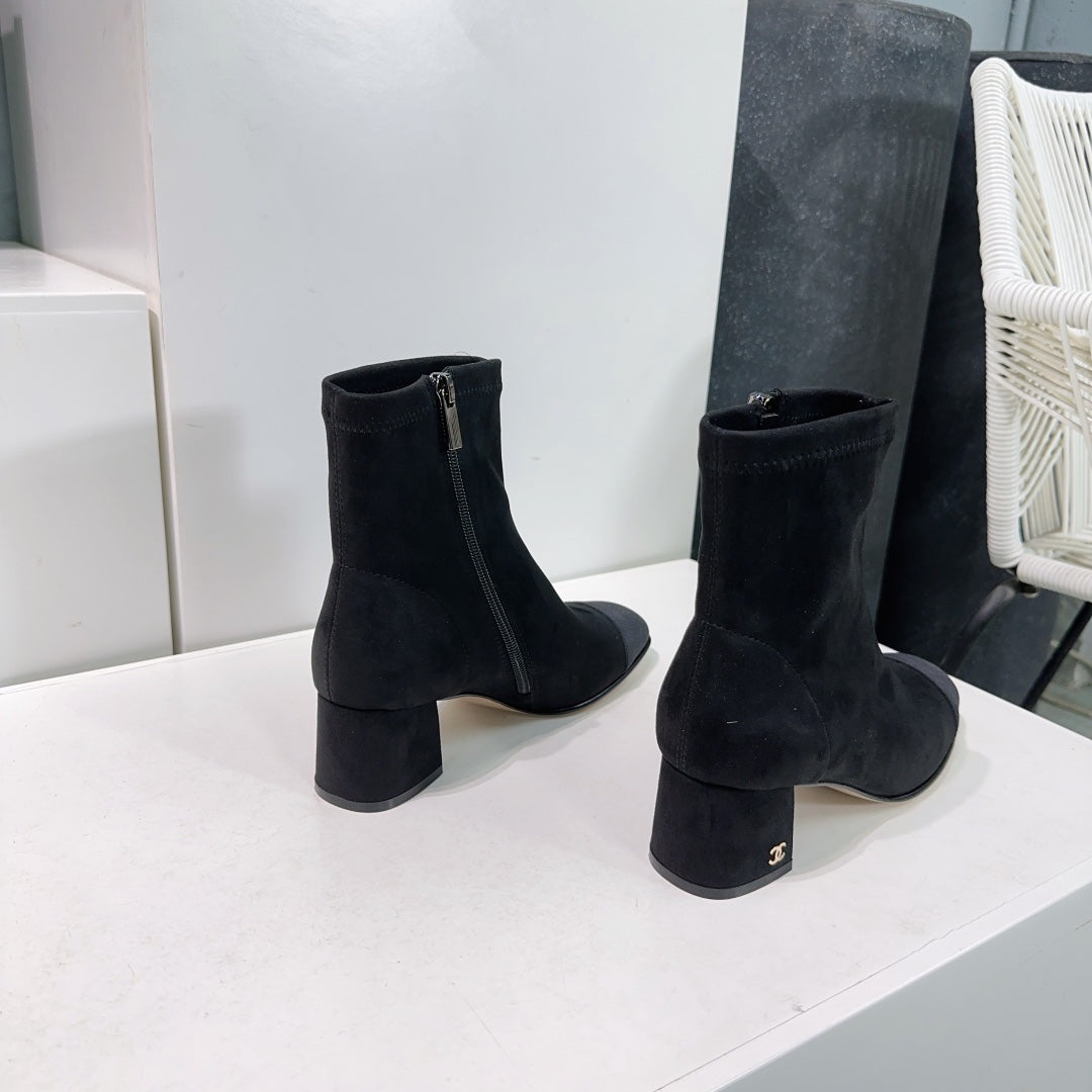 CHANEL ANKLE BOOTS 25S 45 MM IN BLACK SUEDE WITH ZIPPER - 35