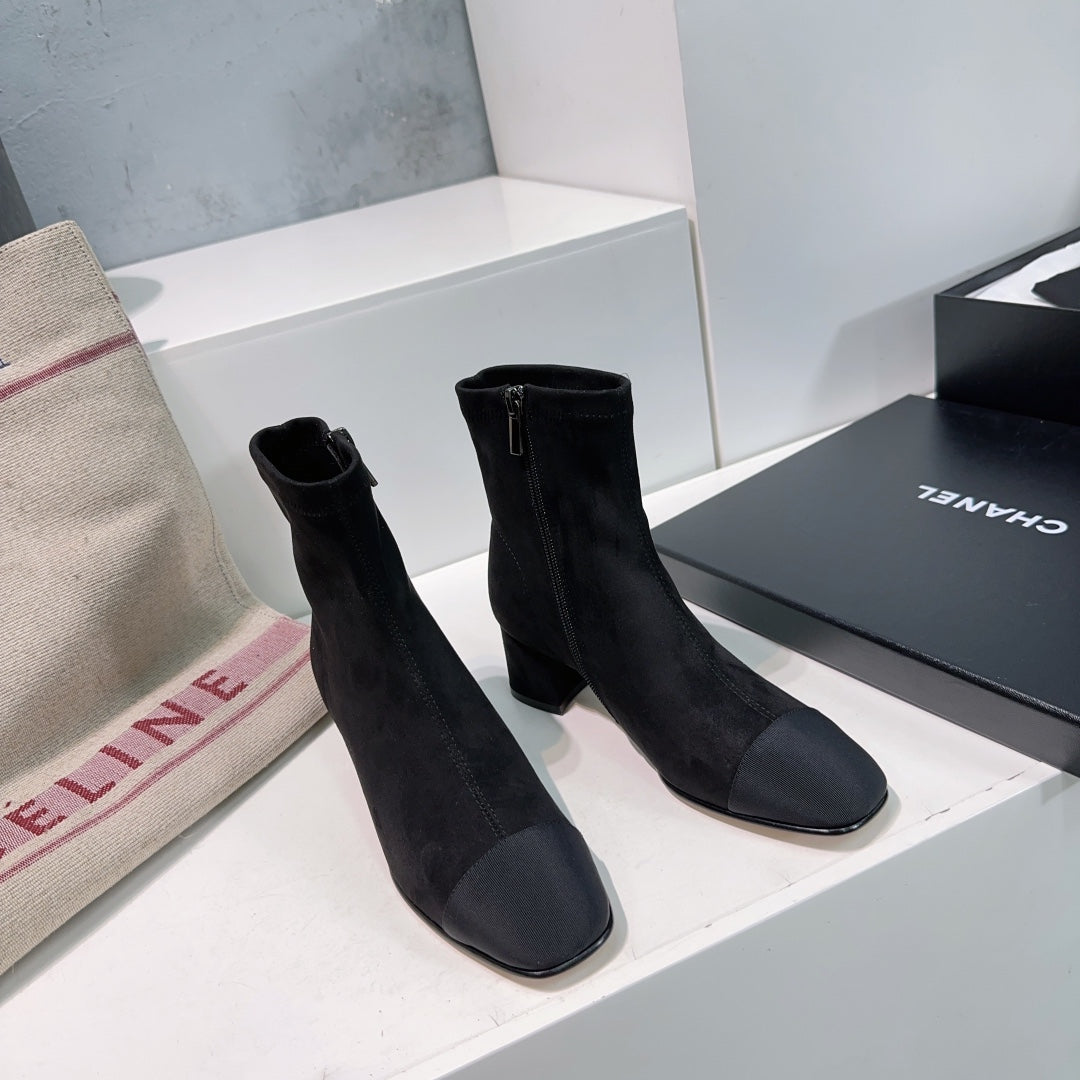 CHANEL ANKLE BOOTS 25S 45 MM IN BLACK SUEDE WITH ZIPPER - 35
