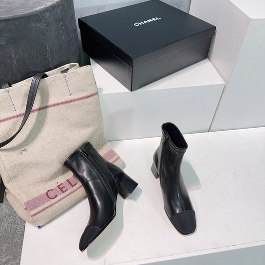 ЧЕРЕВИКИ CHANEL 25S 45 ММ З ЧОРНОЇ ОВЕЧОЇ ШКІРИ НА БЛИСКАВЦІ - 35