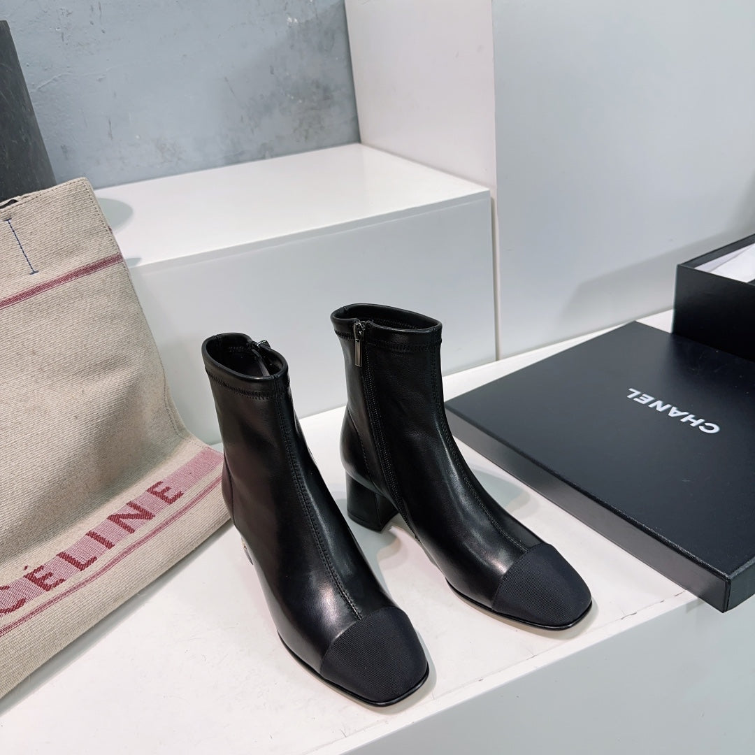 CHANEL ANKLE BOOTS 25S 45 MM IN BLACK LAMBSKIN WITH ZIPPER - 35