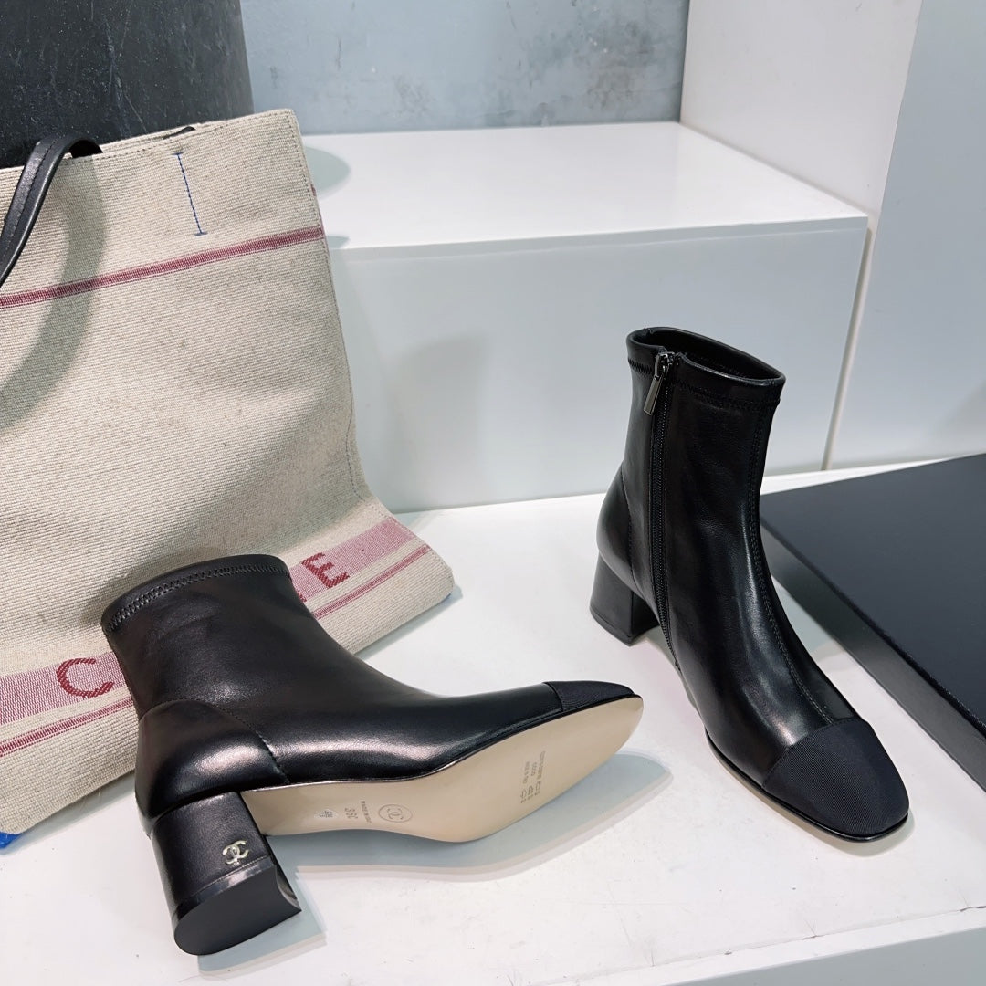 CHANEL ANKLE BOOTS 25S 45 MM IN BLACK LAMBSKIN WITH ZIPPER - 35