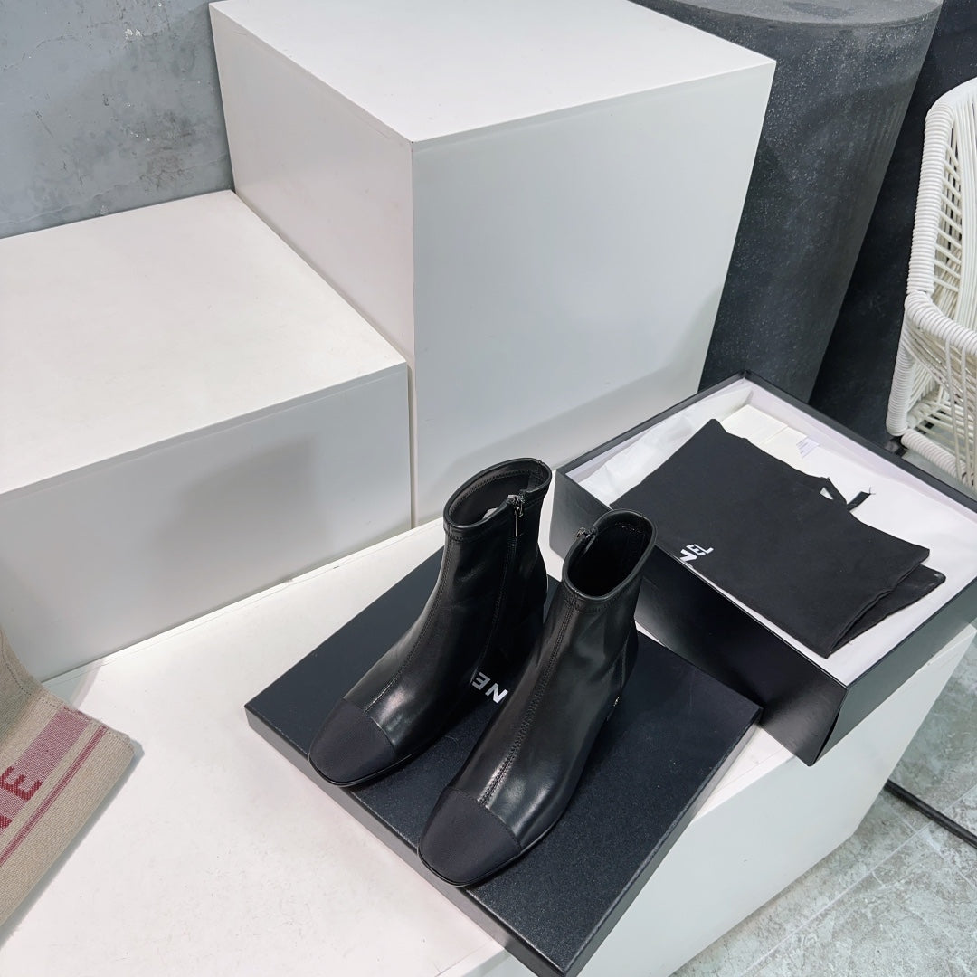CHANEL ANKLE BOOTS 25S 45 MM IN BLACK LAMBSKIN WITH ZIPPER - 35