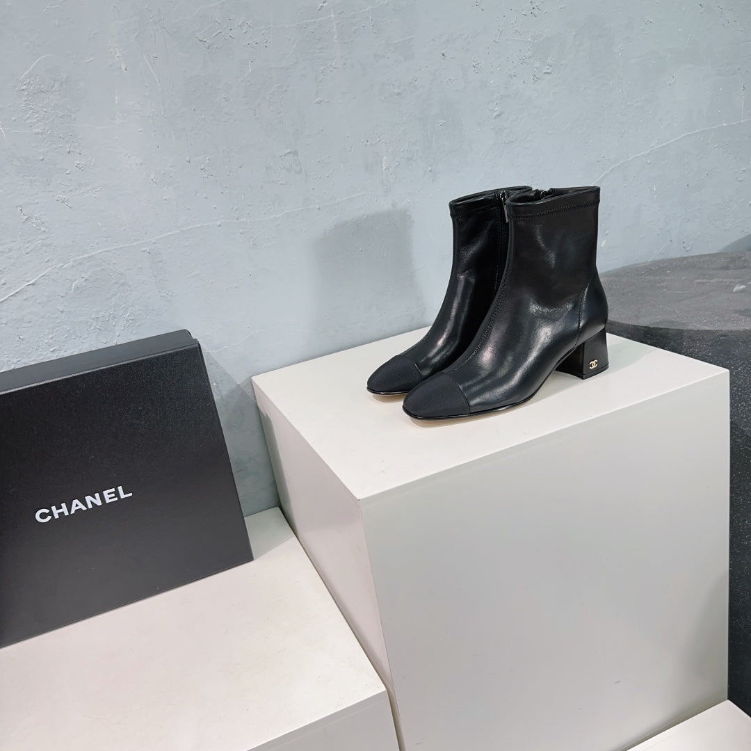 CHANEL ANKLE BOOTS 25S 45 MM IN BLACK LAMBSKIN WITH ZIPPER - 35