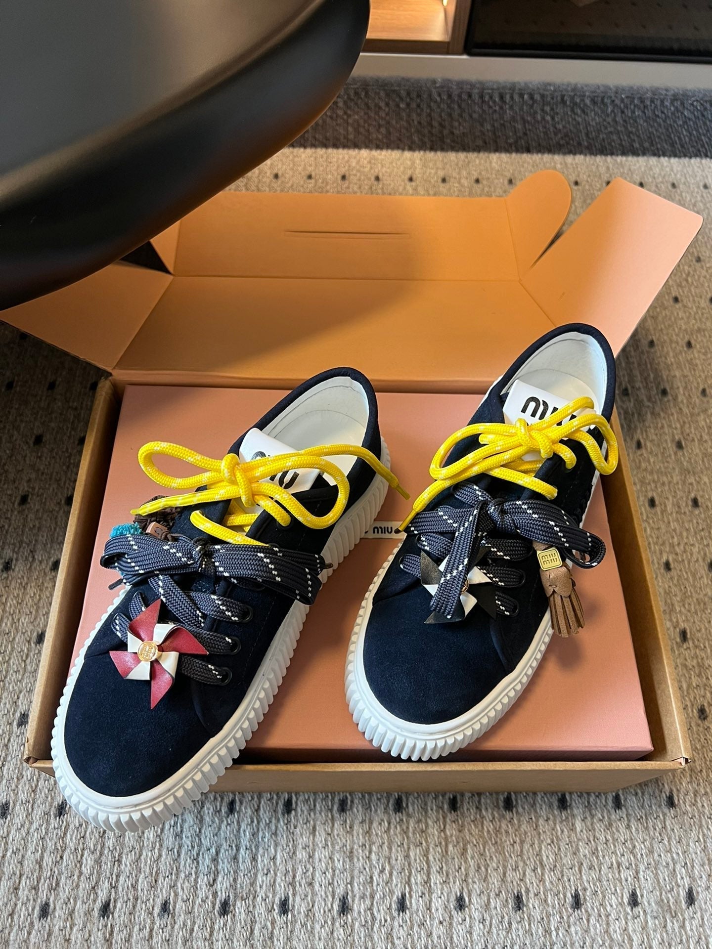 MIUMIU 26S SNEAKERS 50MM IN BLUE BLACK SUEDE