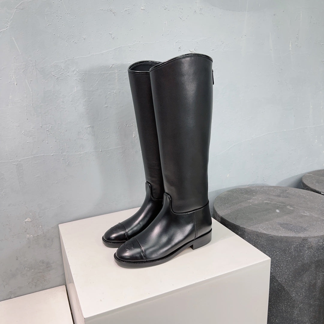 CHANEL KNEE-HIGH ZIPPER BOOTS 25S 25 MM IN BLACK LAMBSKIN - 35