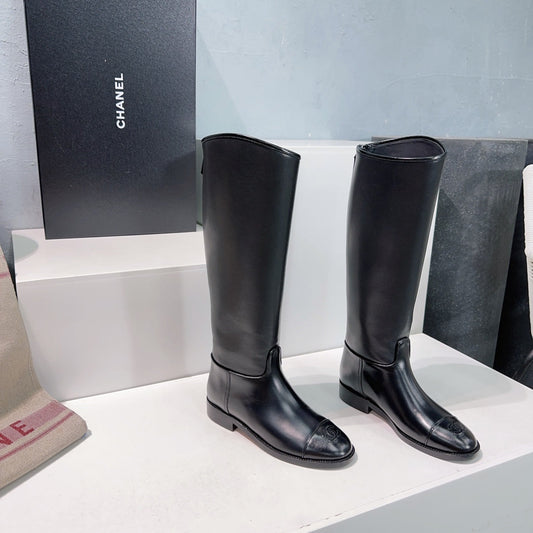 CHANEL KNEE-HIGH ZIPPER BOOTS 25S 25 MM IN BLACK LAMBSKIN - 35