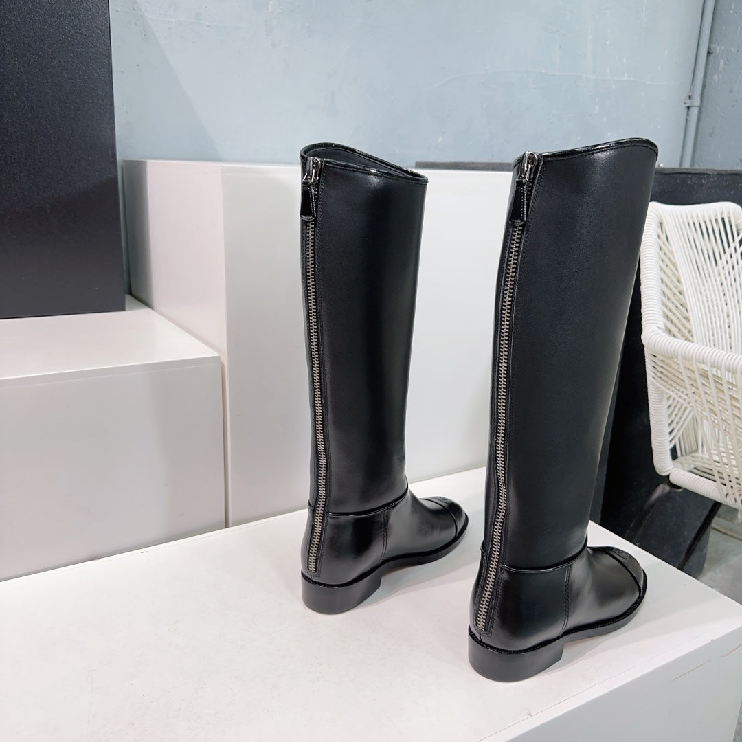 CHANEL KNEE-HIGH ZIPPER BOOTS 25S 25 MM IN BLACK LAMBSKIN - 35