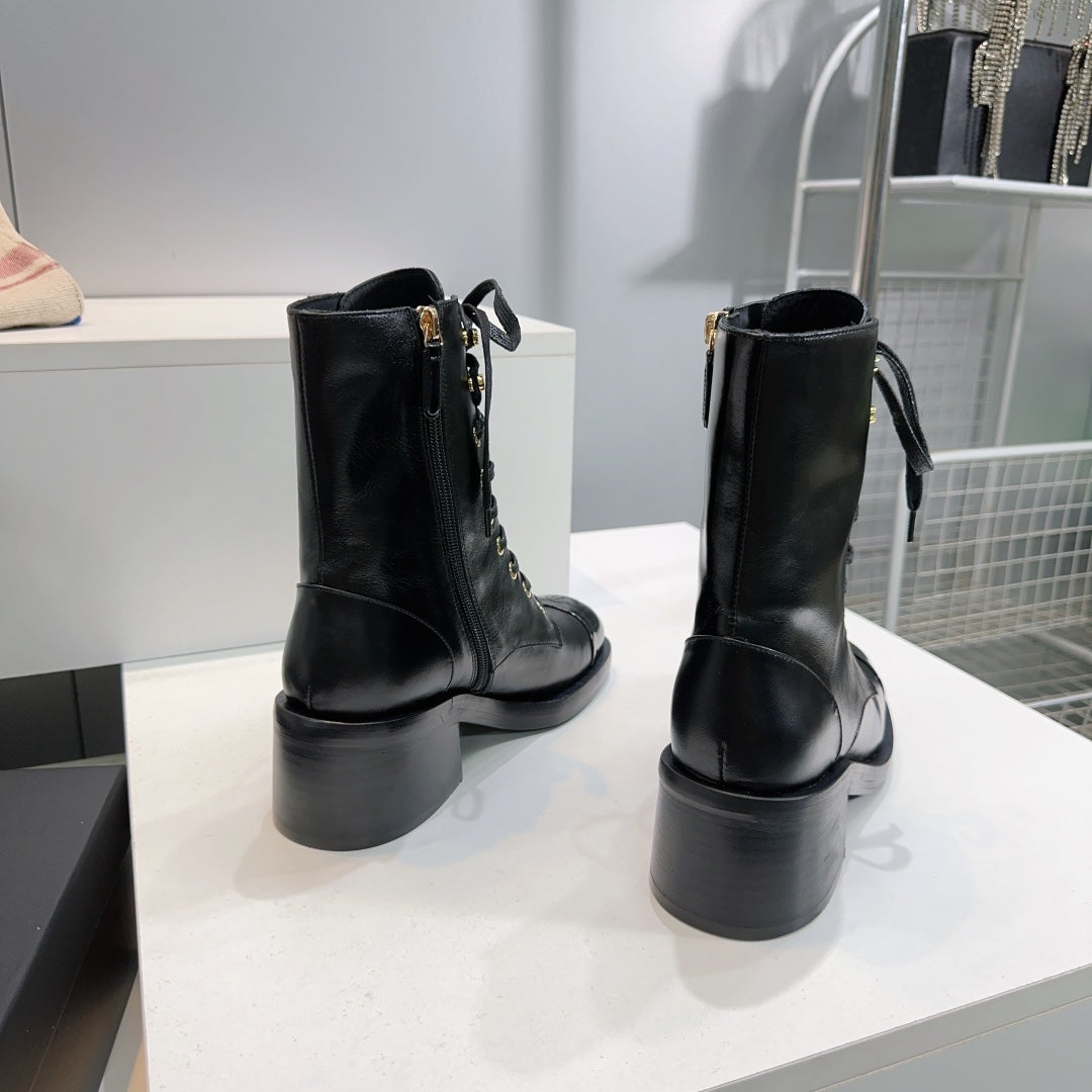 CHANEL ANKLE BOOTS 25S 50 MM IN BLACK LAMBSKIN WITH ZIPPER - 35