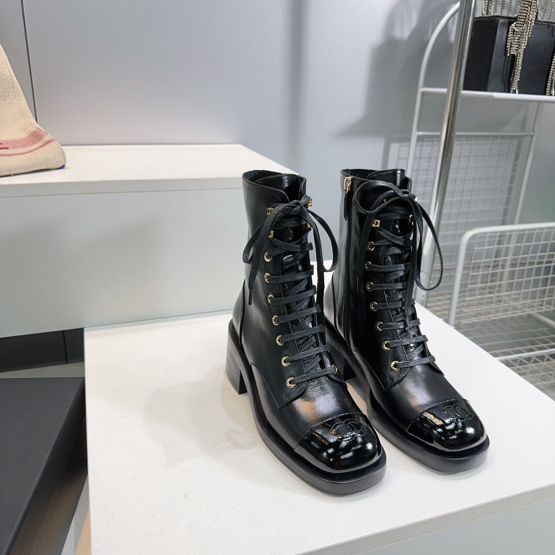 CHANEL ANKLE BOOTS 25S 50 MM IN BLACK LAMBSKIN WITH ZIPPER - 35