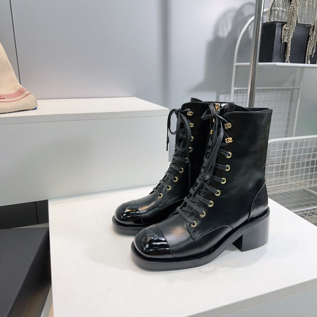 CHANEL ANKLE BOOTS 25S 50 MM IN BLACK LAMBSKIN WITH ZIPPER - 35