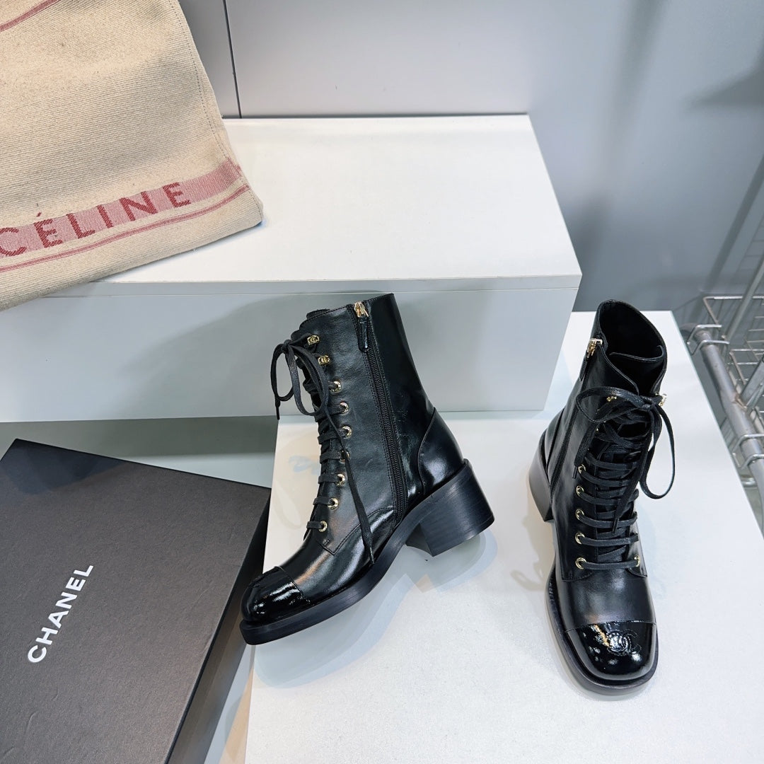 CHANEL ANKLE BOOTS 25S 50 MM IN BLACK LAMBSKIN WITH ZIPPER - 35