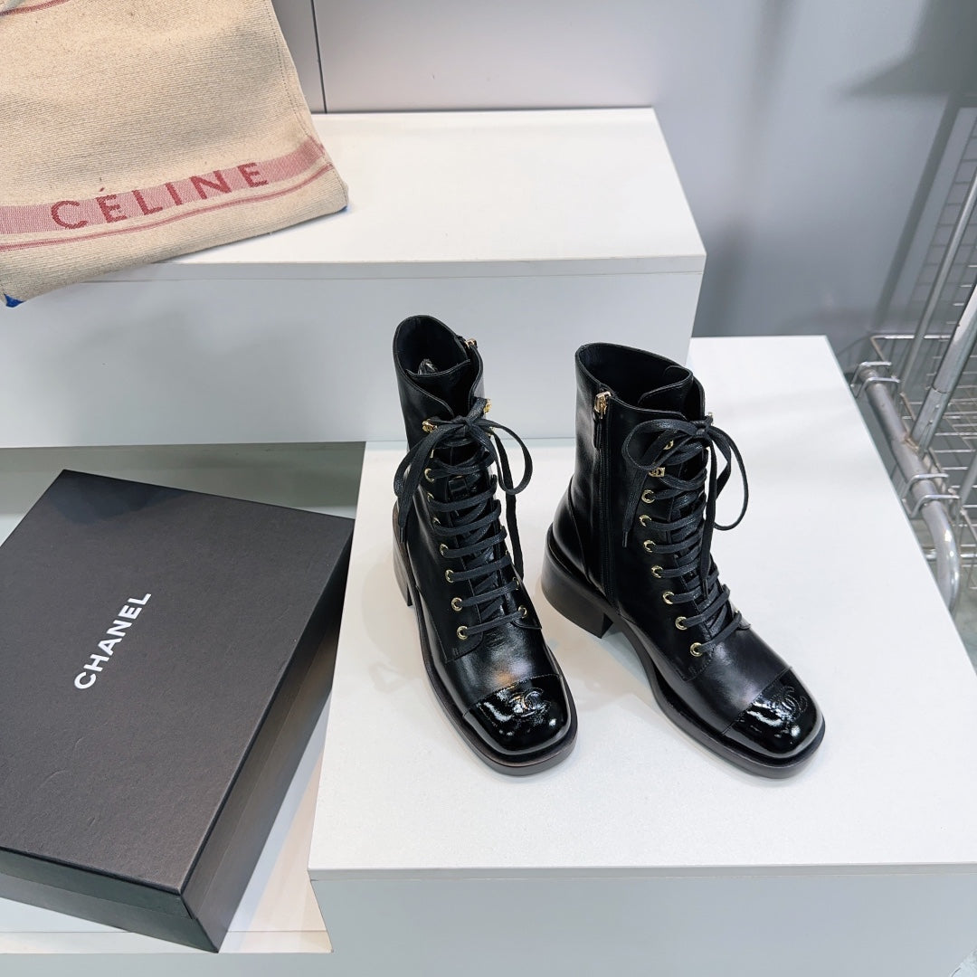 CHANEL ANKLE BOOTS 25S 50 MM IN BLACK LAMBSKIN WITH ZIPPER - 35
