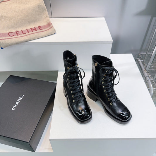 CHANEL ANKLE BOOTS 25S 50 MM IN BLACK LAMBSKIN WITH ZIPPER - 35