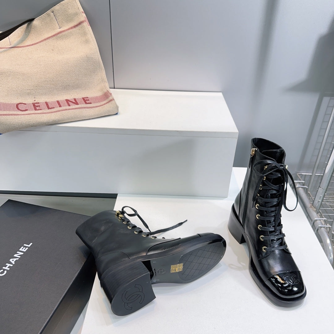 CHANEL ANKLE BOOTS 25S 50 MM IN BLACK LAMBSKIN WITH ZIPPER - 35