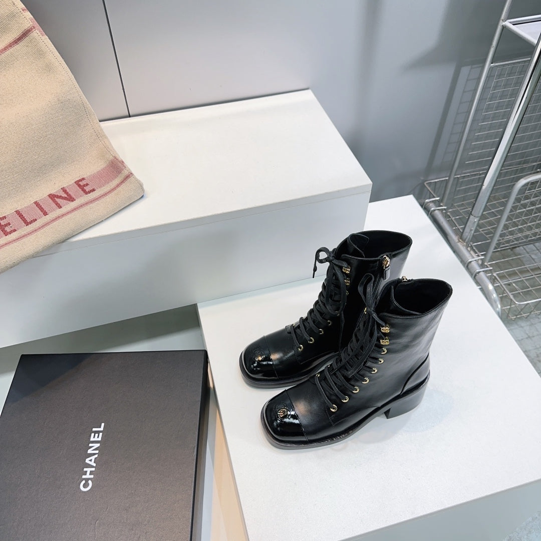 CHANEL ANKLE BOOTS 25S 50 MM IN BLACK LAMBSKIN WITH ZIPPER - 35