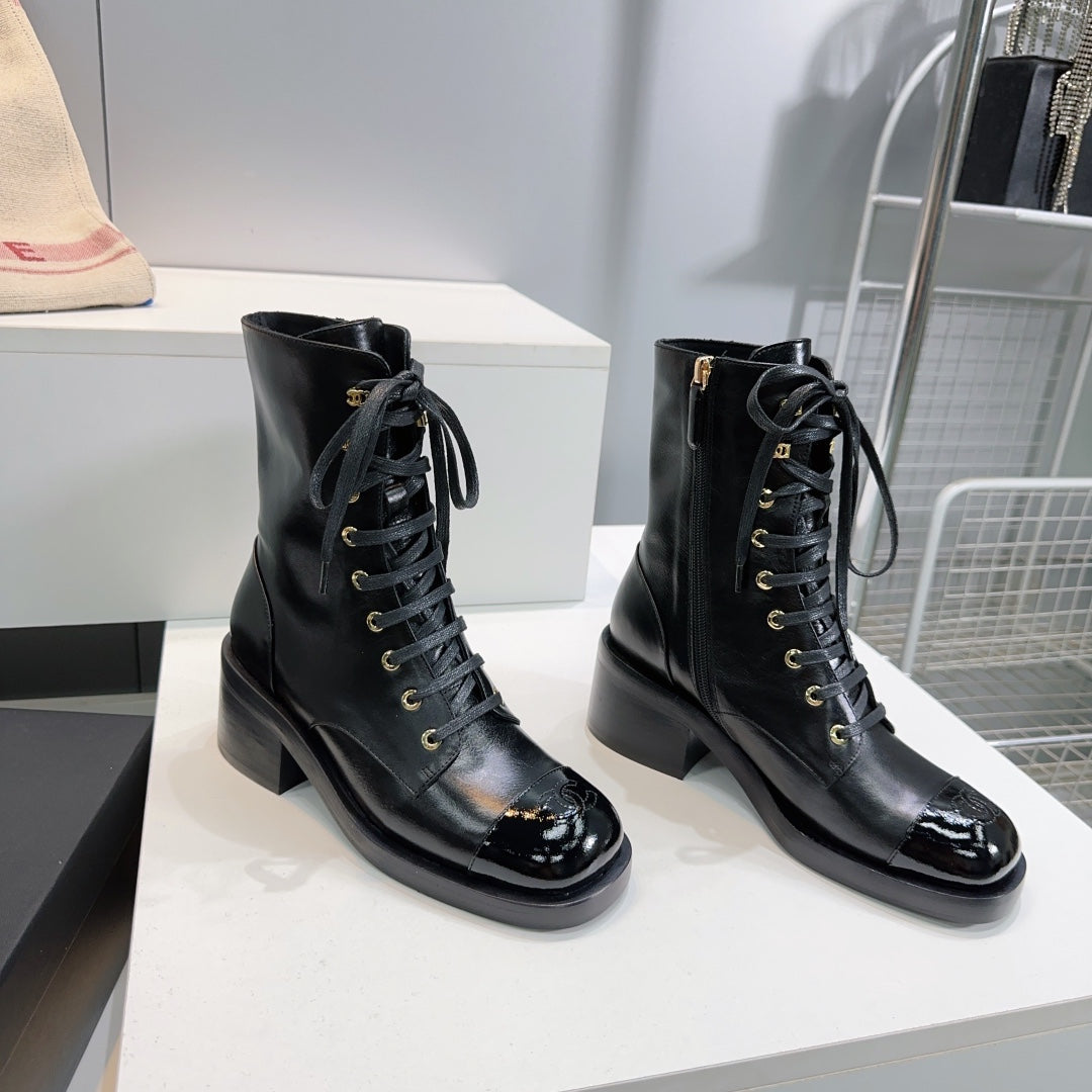 CHANEL ANKLE BOOTS 25S 50 MM IN BLACK LAMBSKIN WITH ZIPPER - 35