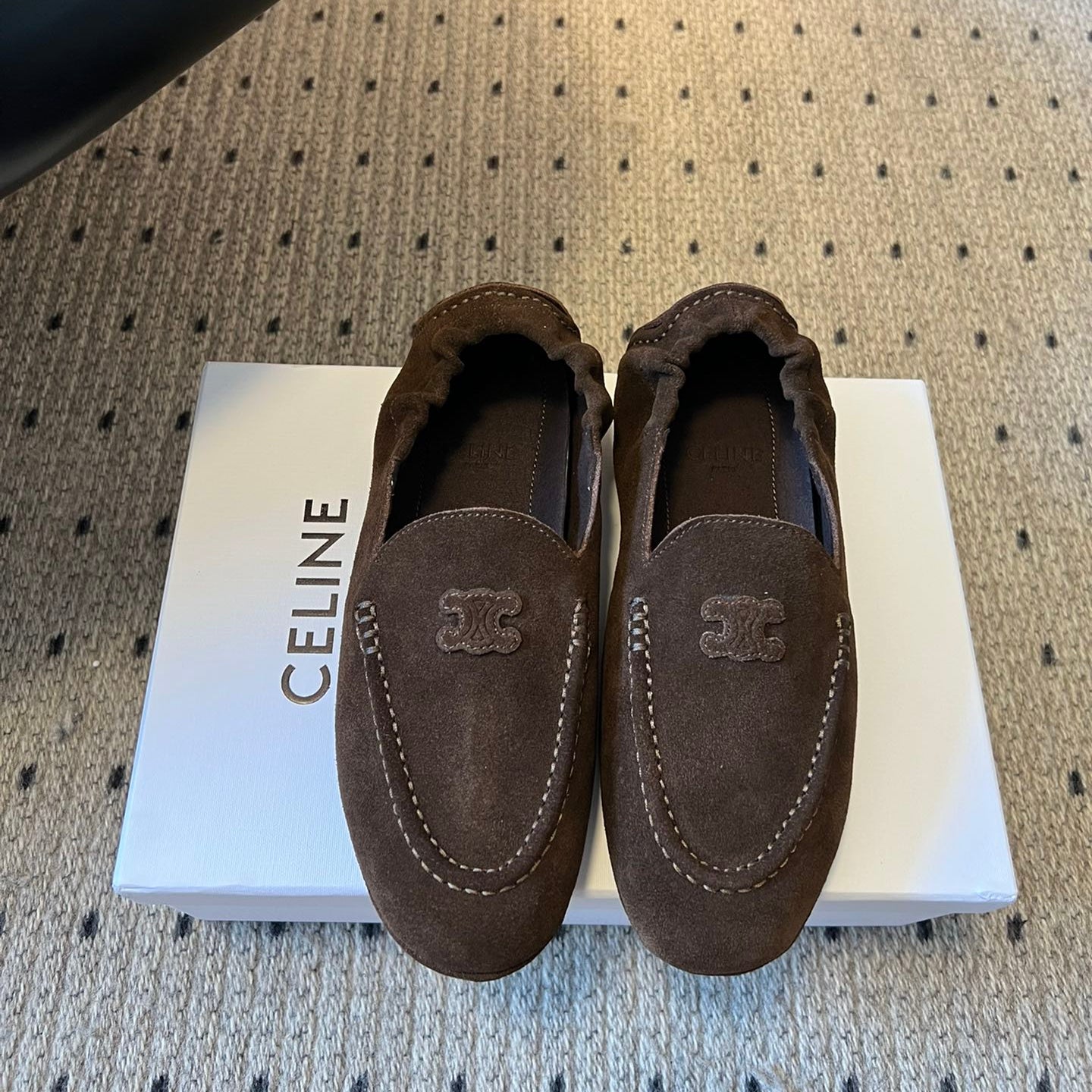 CELINE 25S LOAFERS FLAT IN DARK BROWN SUEDE - 35
