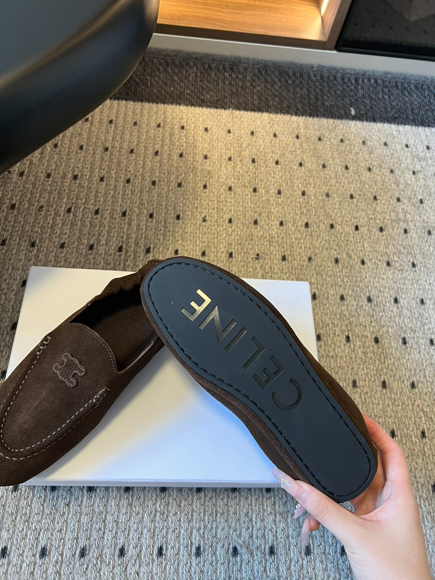 CELINE 25S LOAFERS FLAT IN DARK BROWN SUEDE - 35