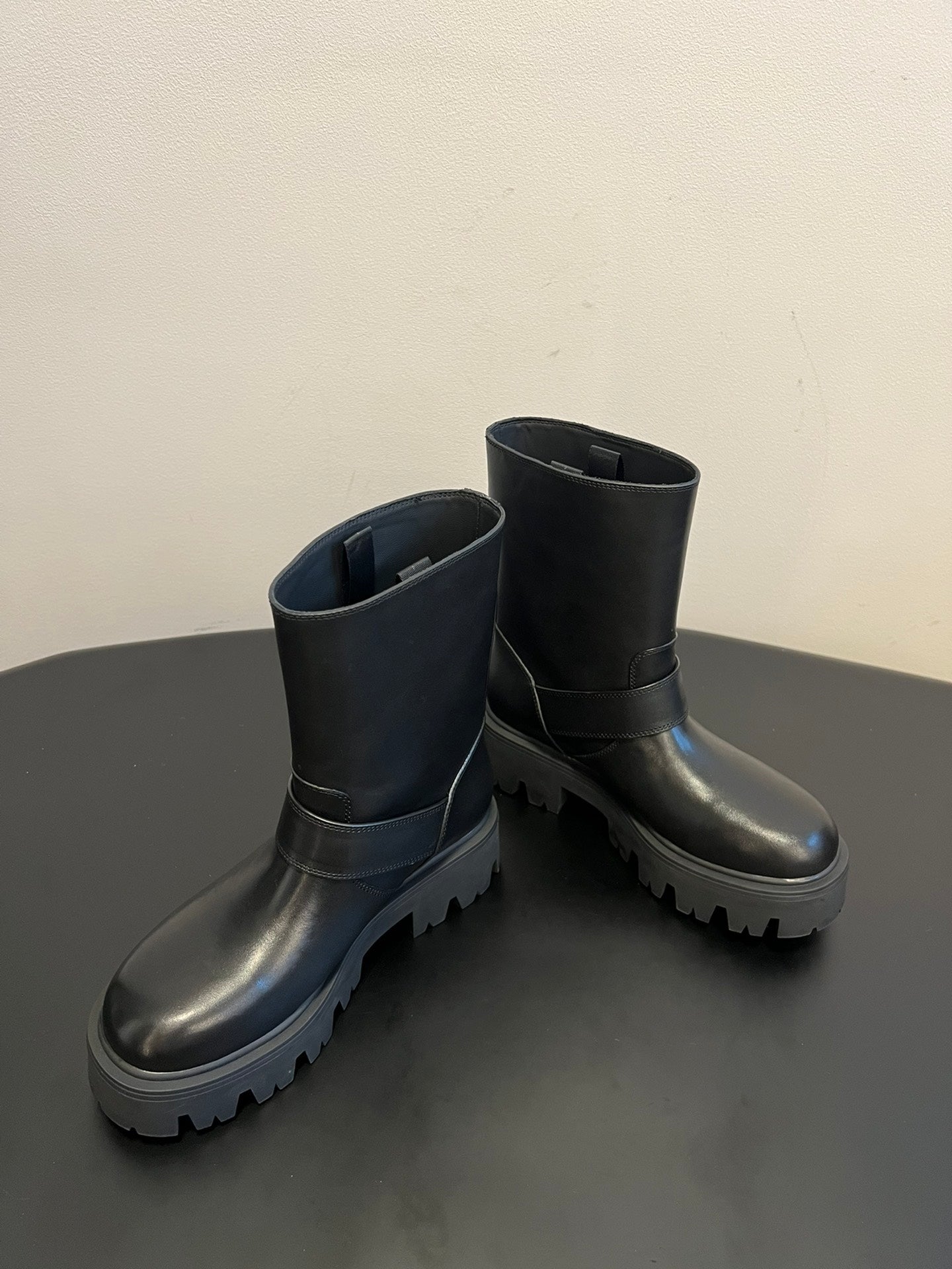 PRADA 25S PLATFORM ANKLE BOOTS IN BLACK CALFSKIN WITH SILVER HARDWARE - 35