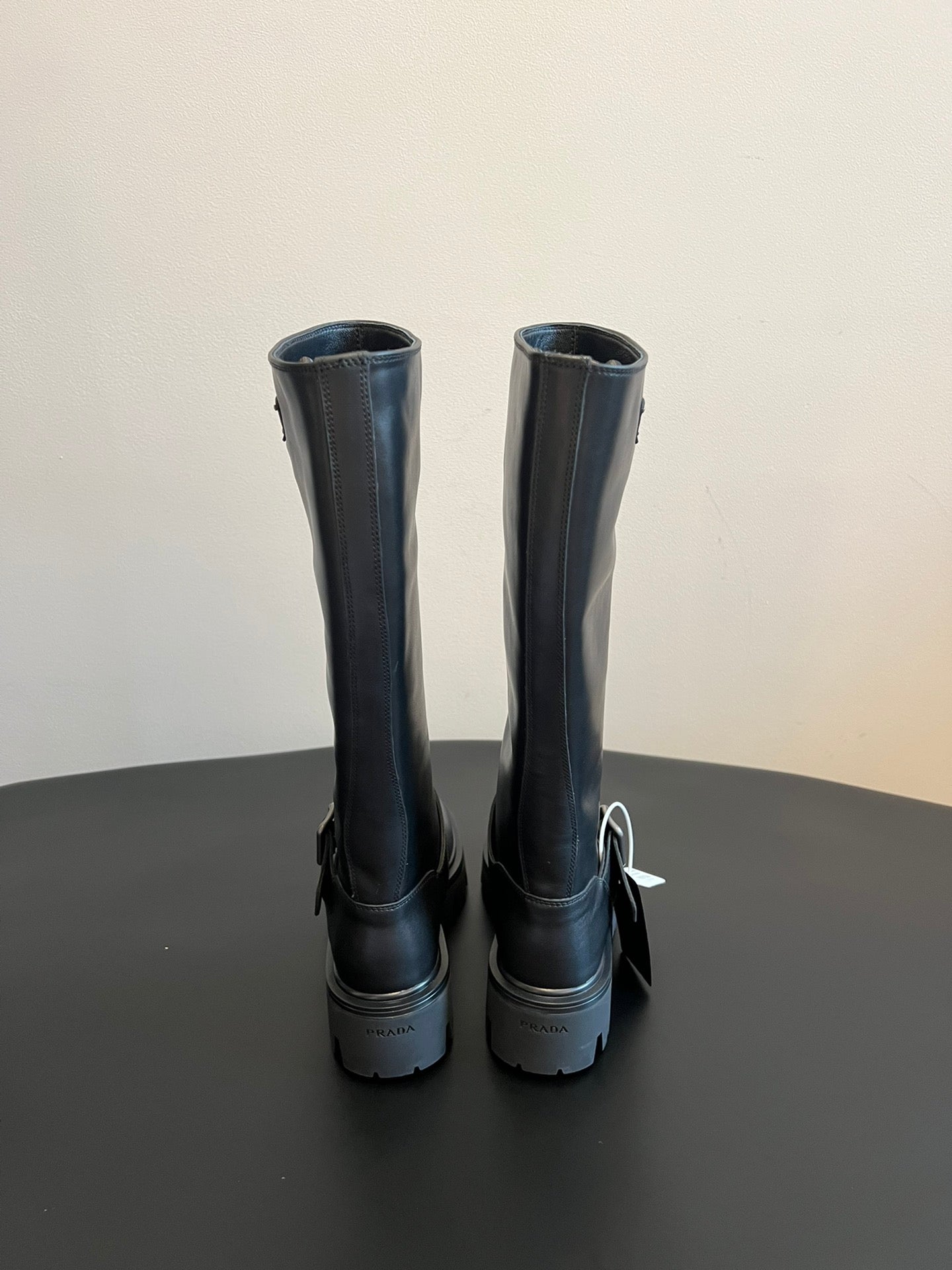 PRADA 25S HIGH-CUT PLATFORM BOOTS IN BLACK CALFSKIN WITH SILVER HARDWARE - 35
