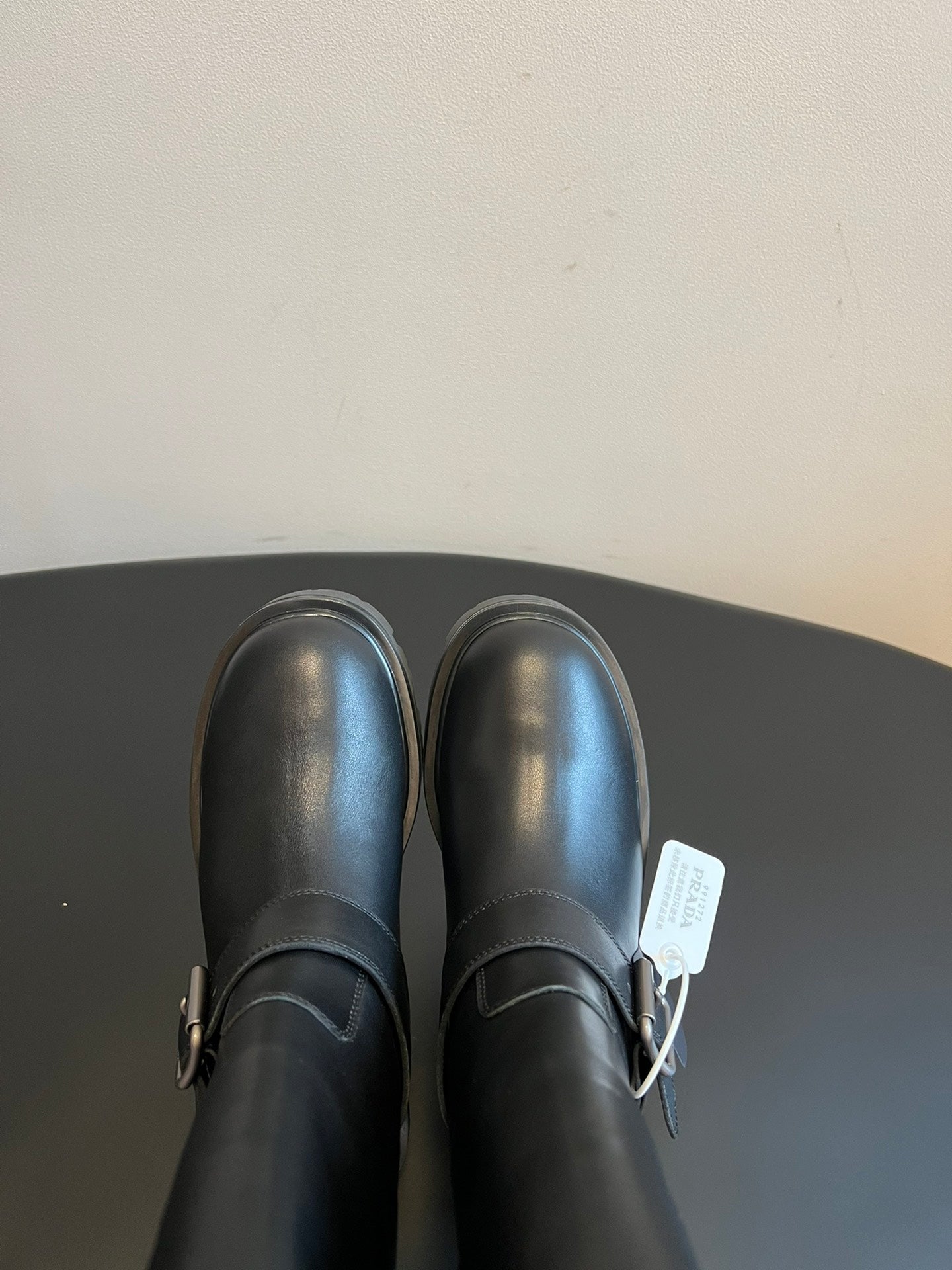 PRADA 25S HIGH-CUT PLATFORM BOOTS IN BLACK CALFSKIN WITH SILVER HARDWARE - 35