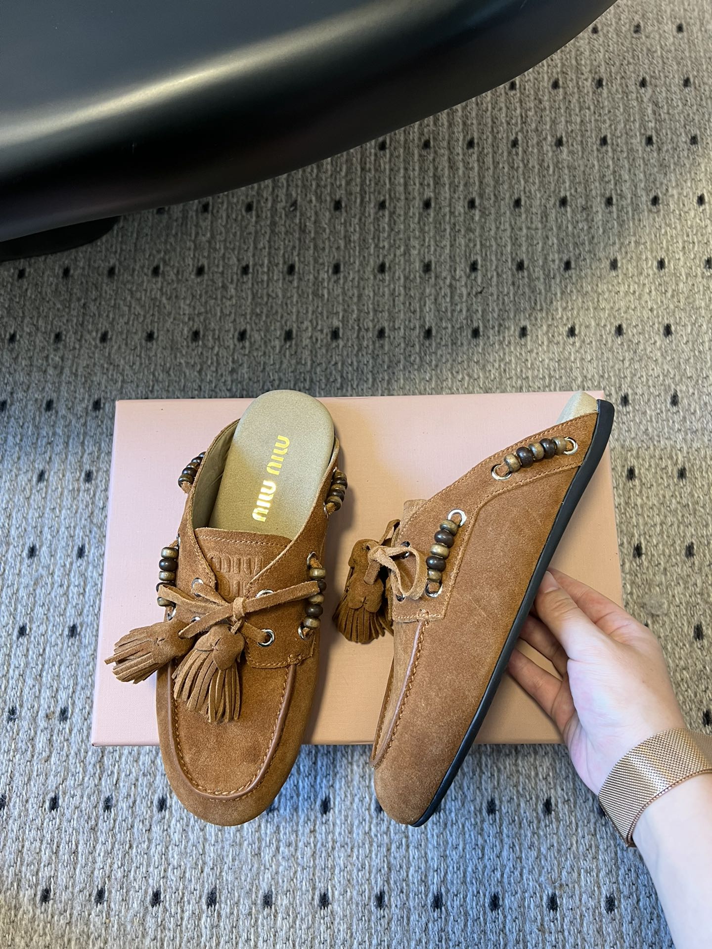 МУЛІ MIUMIU 26S З КАРАМЕЛЬНО-КОРИЧНЕВОЇ ЗАМШІ