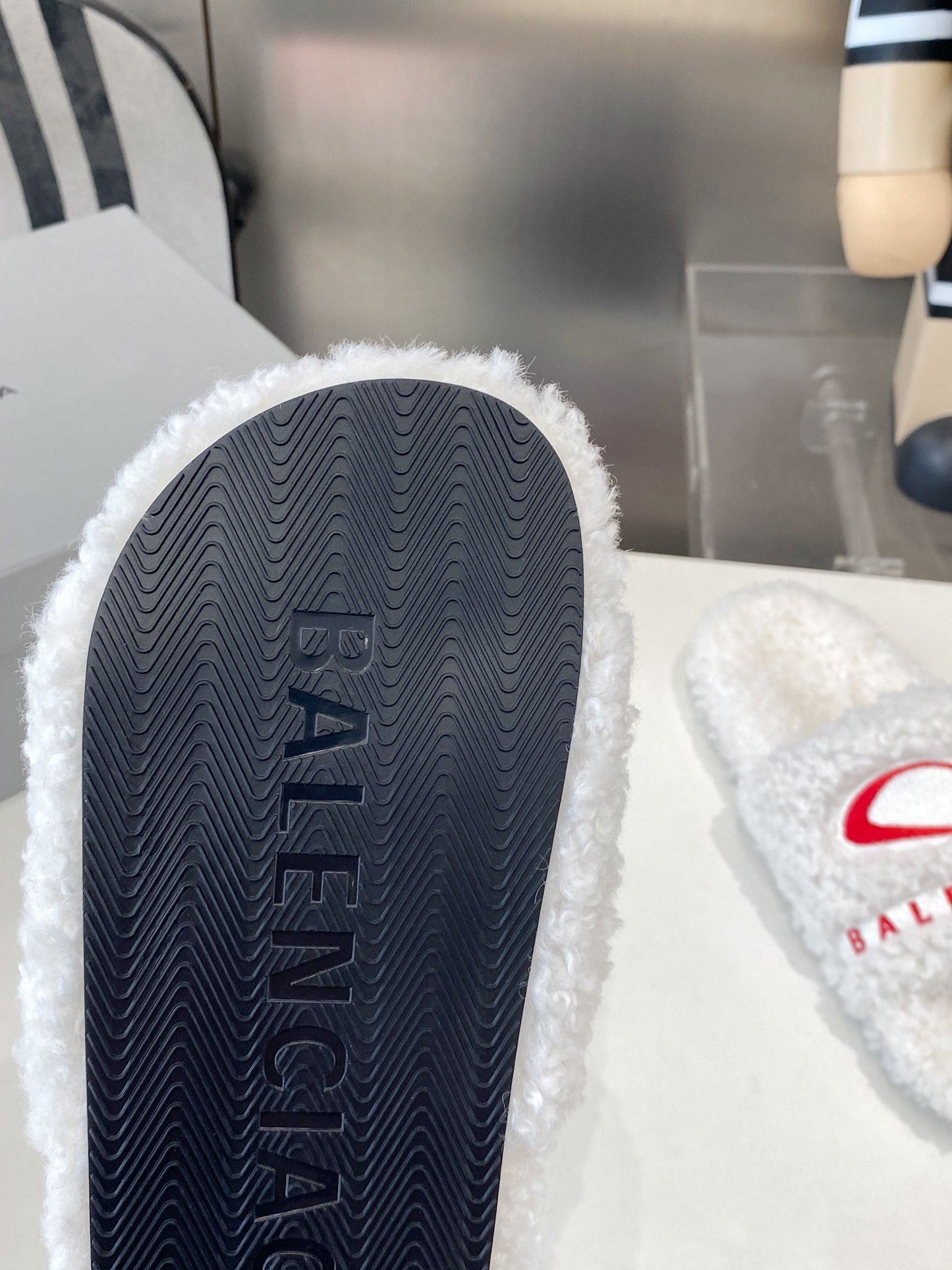 BALENCIAGA 25S FLAT SLIPPERS IN WHITE WOOL - 35