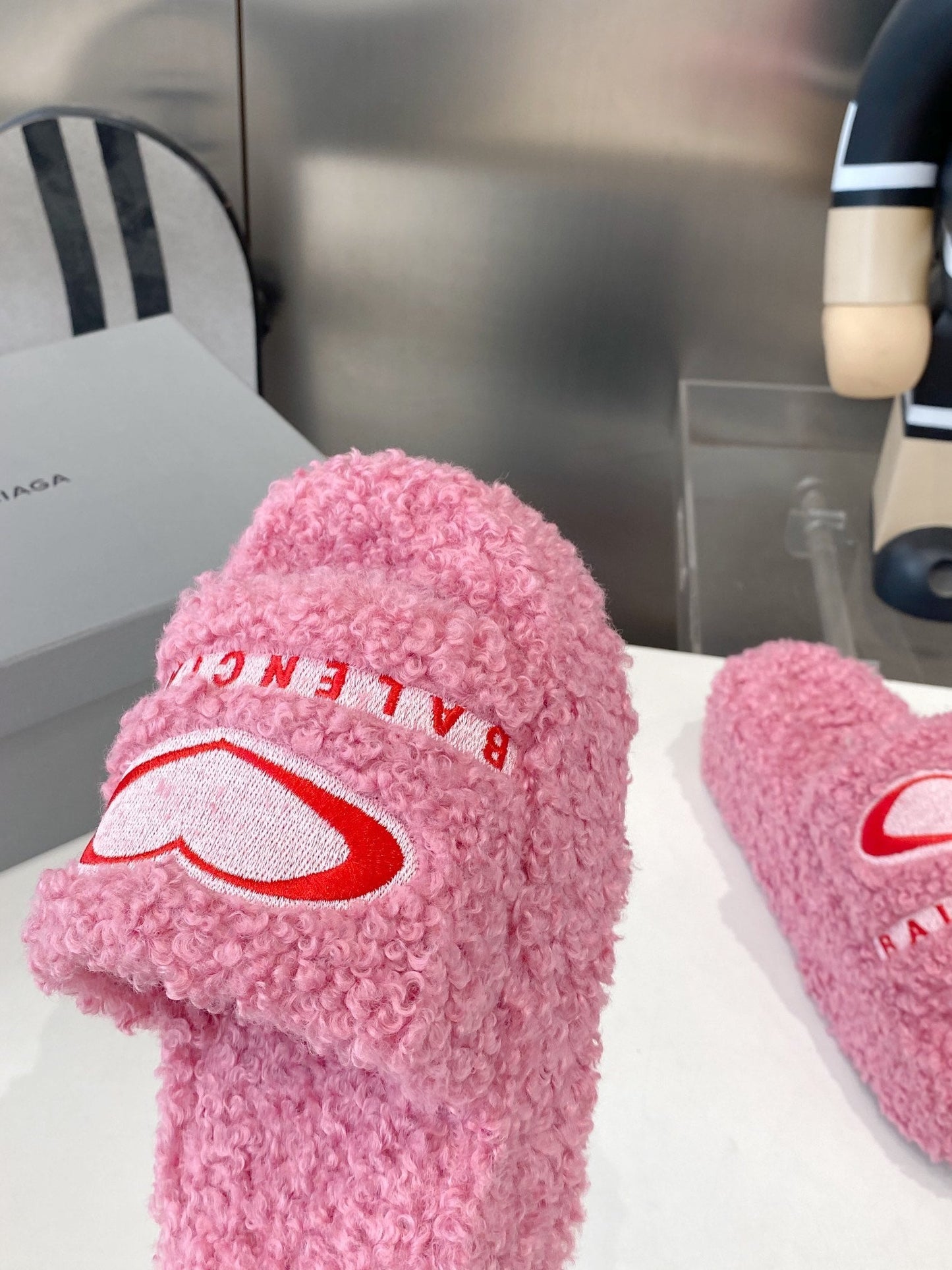 BALENCIAGA 25S SLIPPERS IN PINK MIX RED WOOL - 35