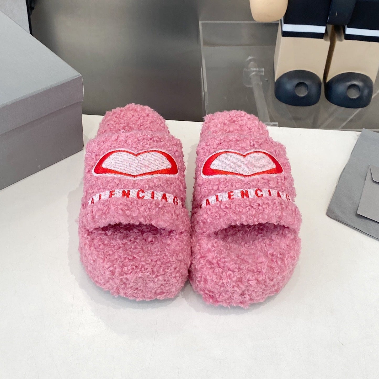 BALENCIAGA 25S SLIPPERS IN PINK MIX RED WOOL - 35