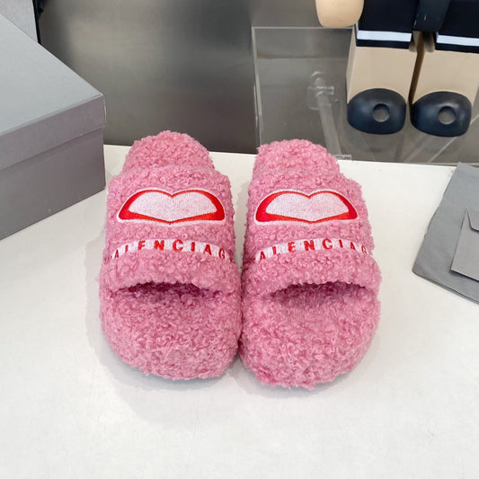 BALENCIAGA 25S SLIPPERS IN PINK MIX RED WOOL - 35