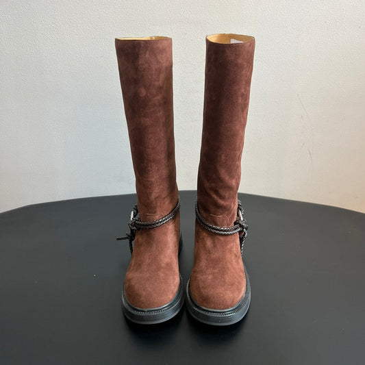 BOTTEGA VENETA 26S ВИСОКІ ЧОБОТИ З КОРИЧНЕВОЇ ЗАМШІ