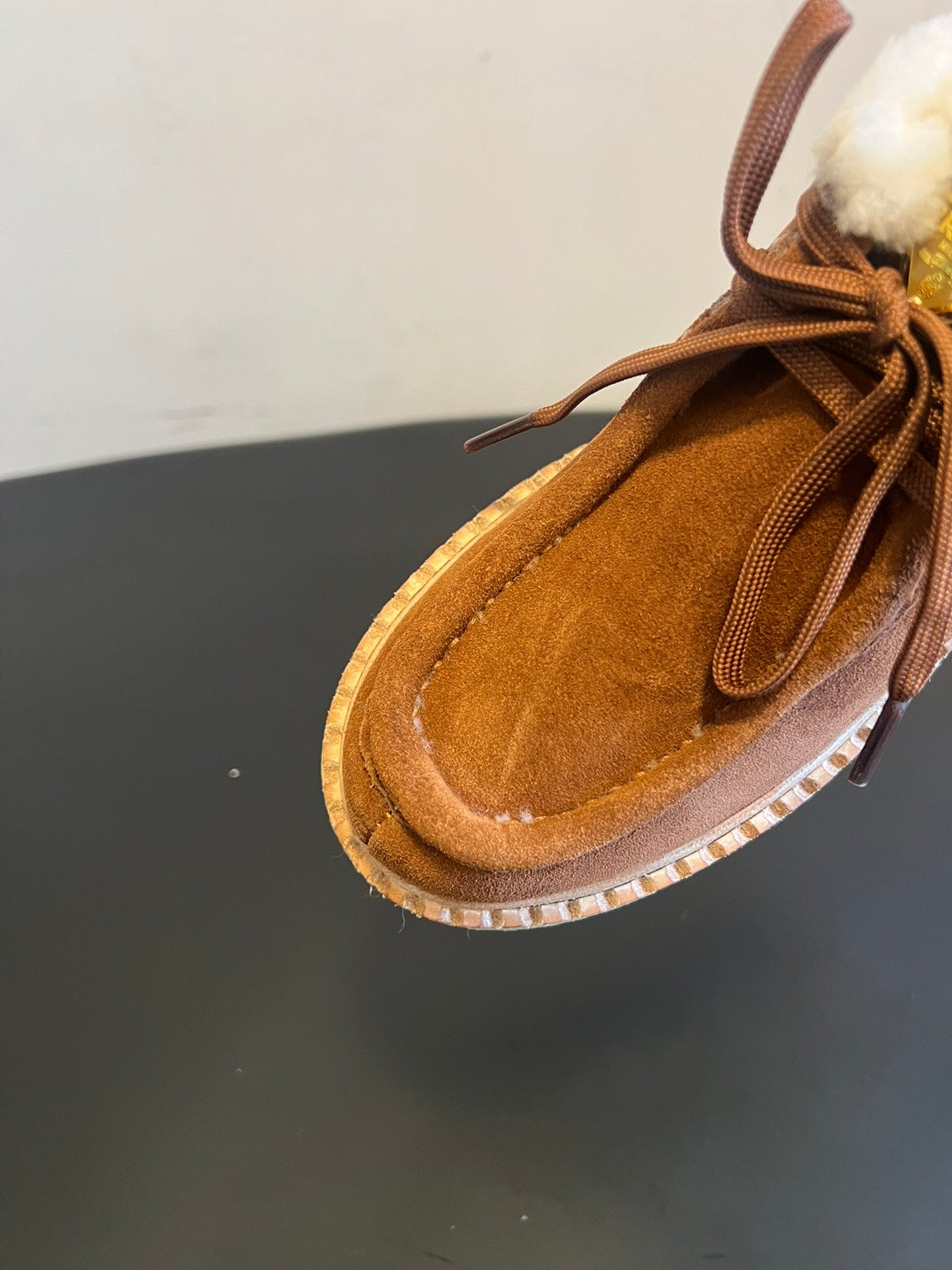 PRADA 25S HIGH-TOP SHOES 40 MM IN BROWN SUEDE SHEARLING-LINED - 35