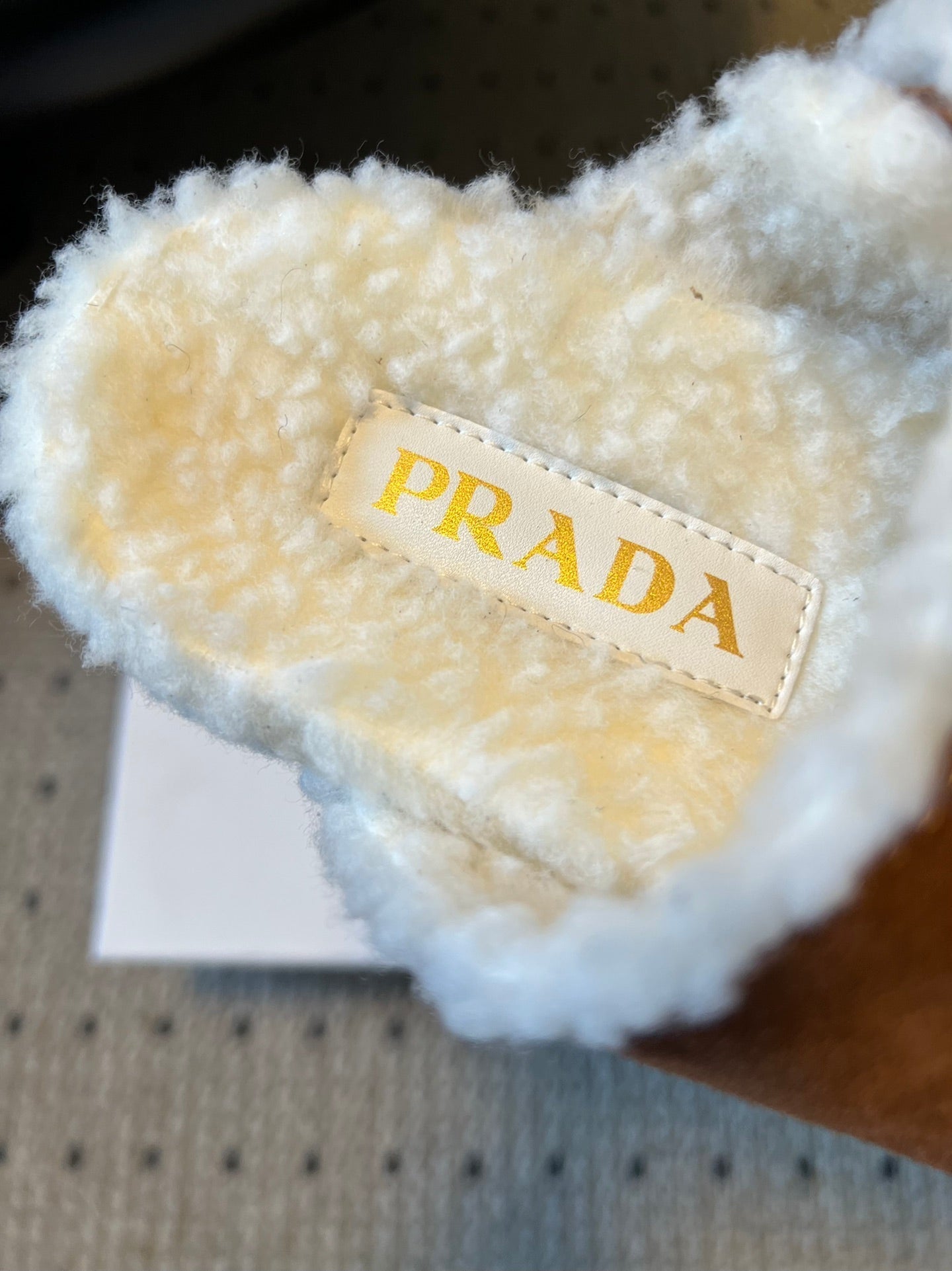 PRADA 25S TWO-STRAP SANDALS IN BROWN SUEDE AND WHITE SHEARLING WITH GOLD HARDWARE - 35