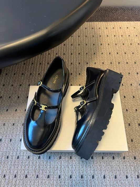 CELINE 26S BULKY BABIES ТУФЛІ МЕРІ ДЖЕЙН 40 ММ З ЧОРНОЇ ТЕЛЯЧОЇ ШКІРИ